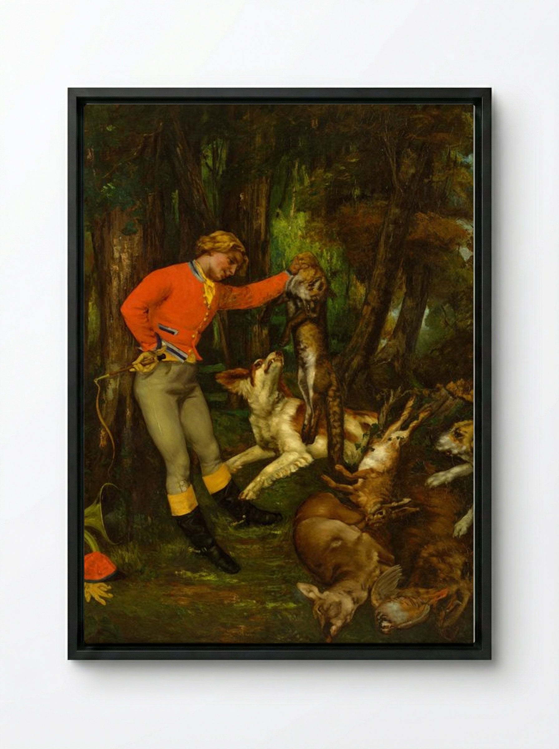 After the Hunt - Gustave Courbet - Framed Canvas Black