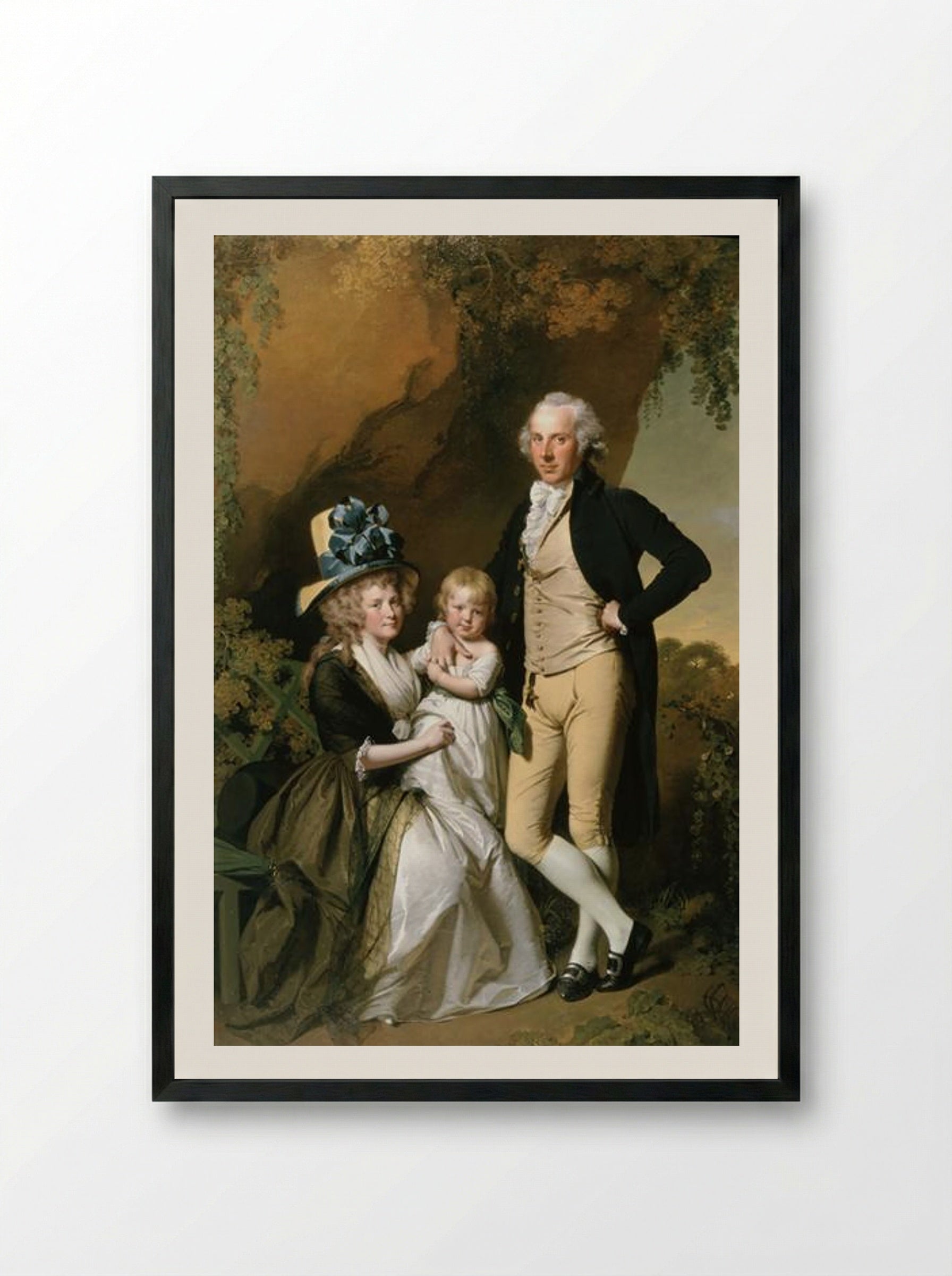 Portrait of Richard Arkwright Junior with his Wife Mary and Daughter Anne - Joseph Wright - Framed Print Black
