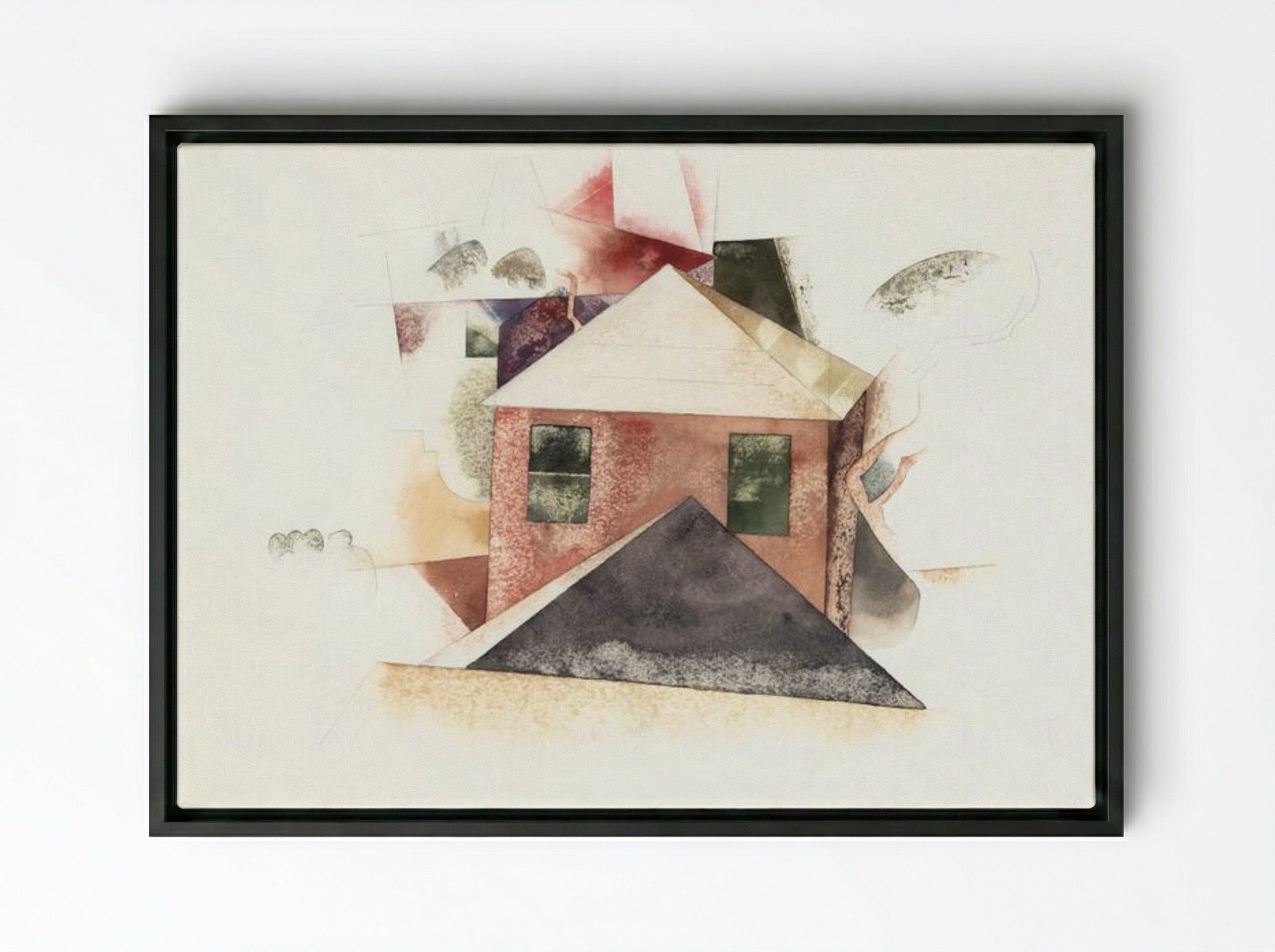 Houses with Red - Charles Demuth - Framed Canvas Black