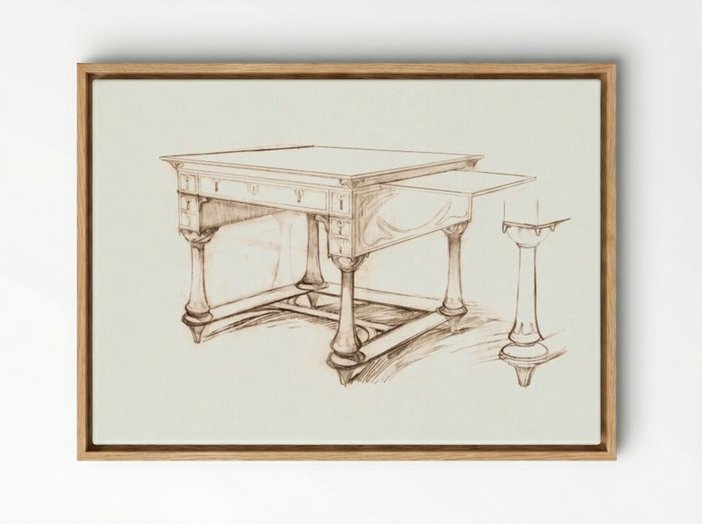 Project of an Office Table - Alphonse Mucha - Framed Canvas Wood