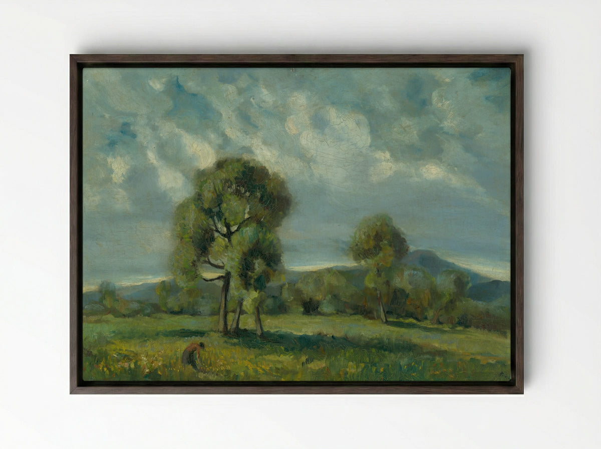 Liptov Landscape with Trees - Zolo Palugyay - Framed Canvas Dark Wood