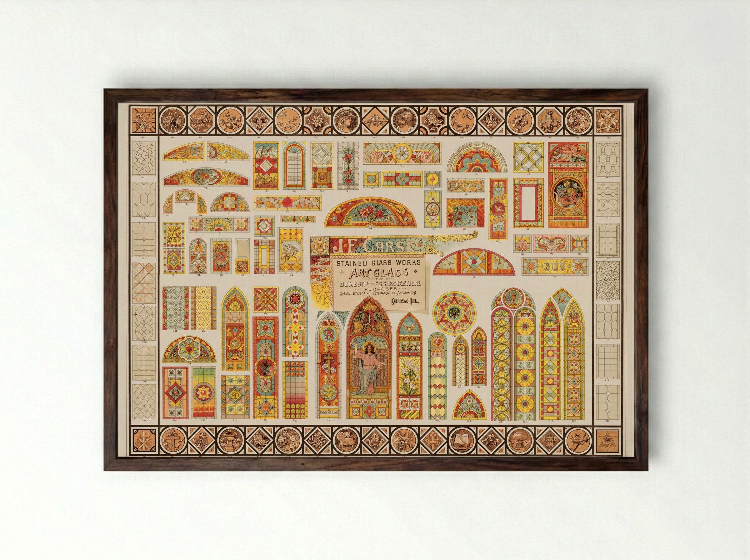 Stained Glass Works for Domestic and Ecclesiastical Purposes - J.F. Carse - Framed Print Dark Wood
