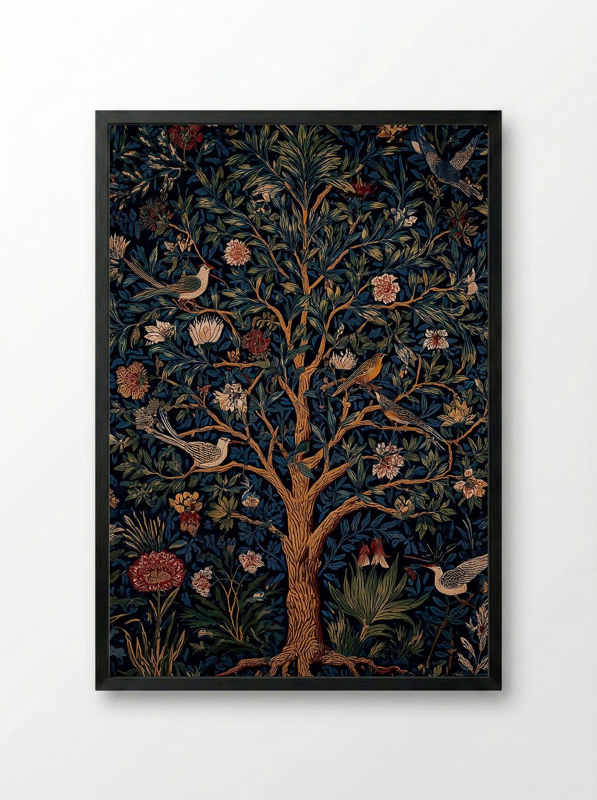Songbirds in the Midnight Garden - William Morris - Framed Print Black