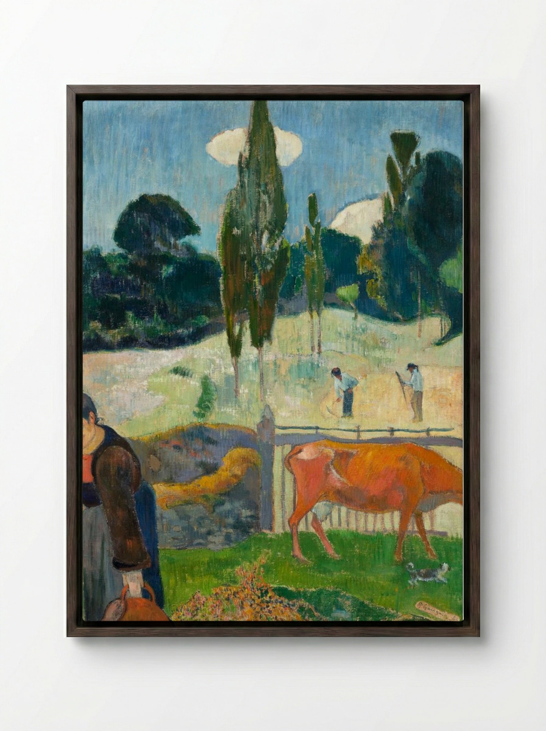 The Red Cow - Paul Gauguin - Framed Canvas Dark Wood