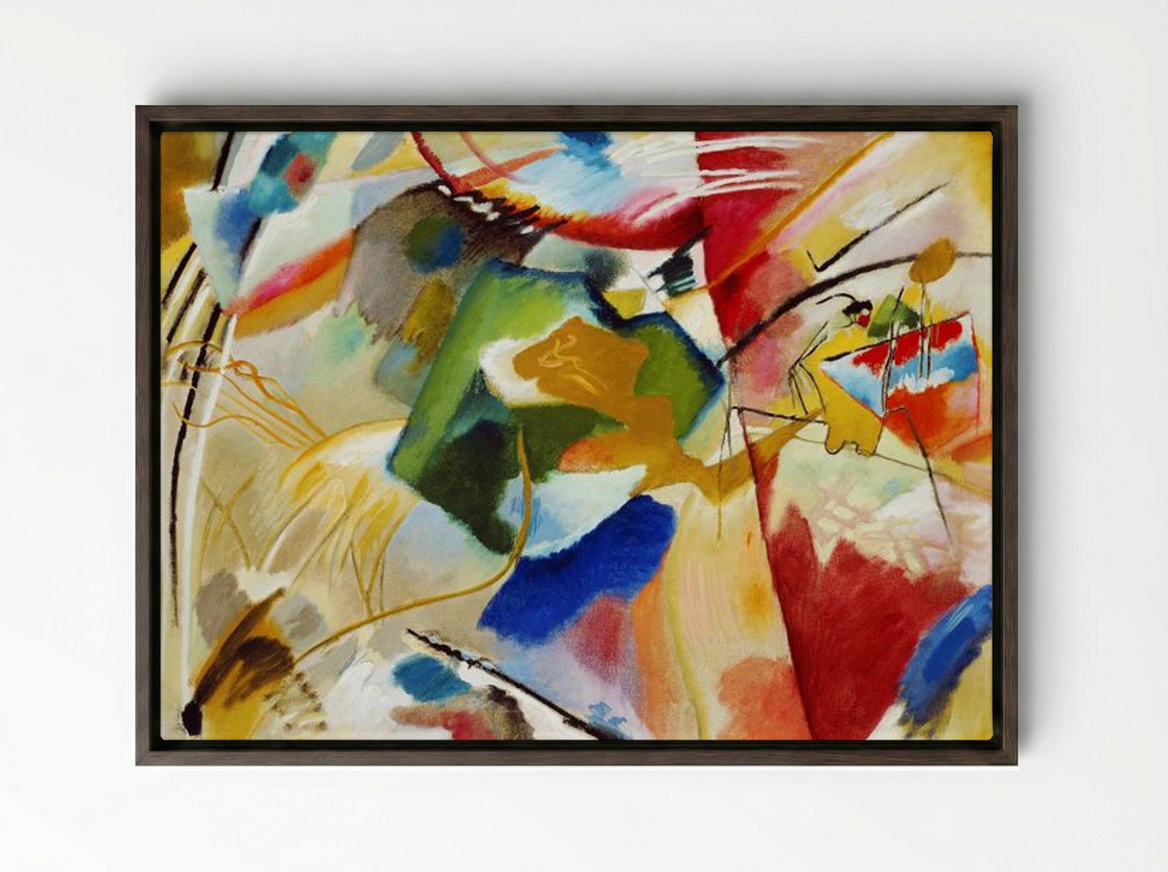 Painting with Green Centre - Wassily Kandinsky - Framed Canvas Dark Wood