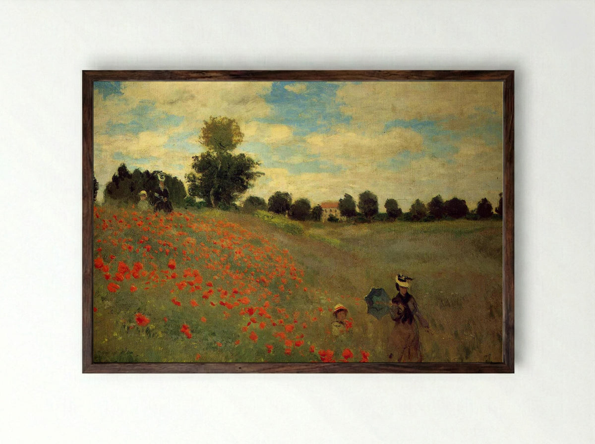 Field of Poppies - Claude Monet - Framed Print Dark Wood