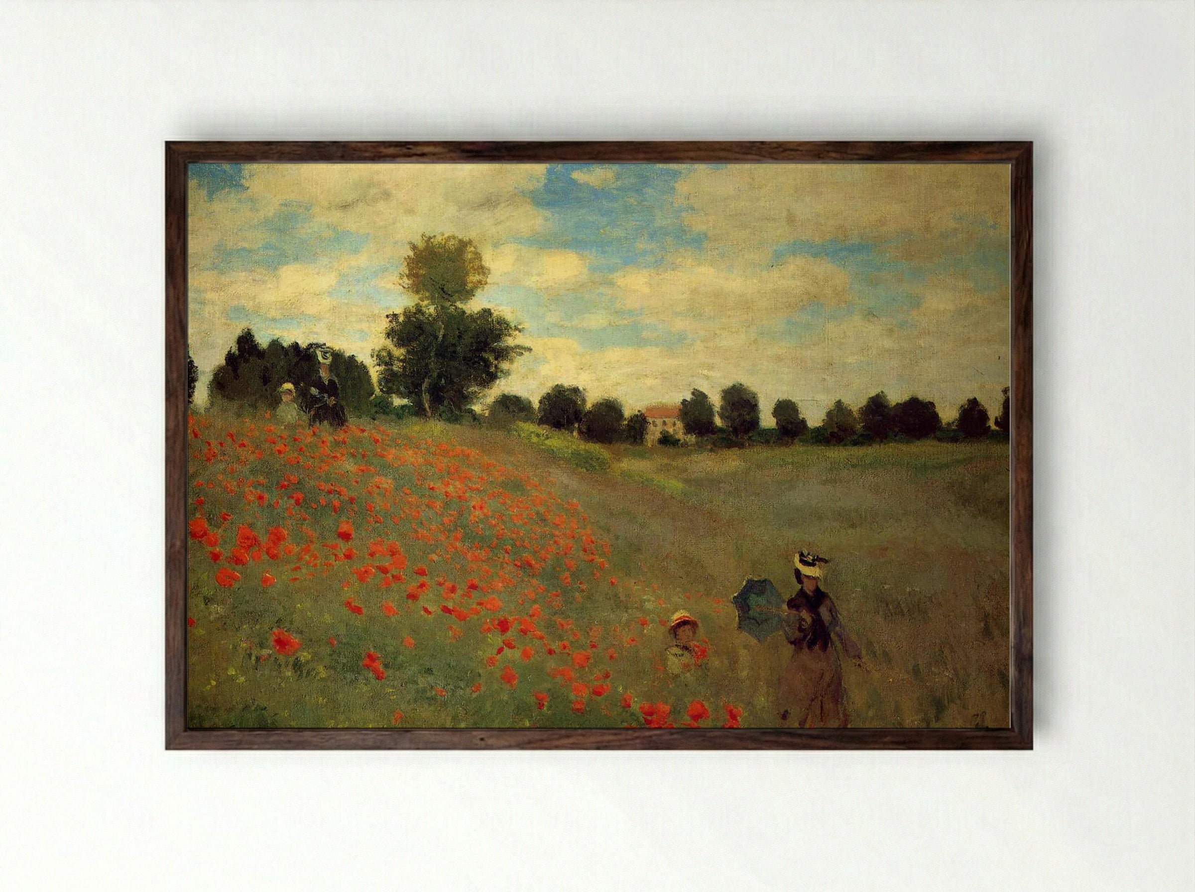 Field of Poppies - Claude Monet - Framed Print Dark Wood