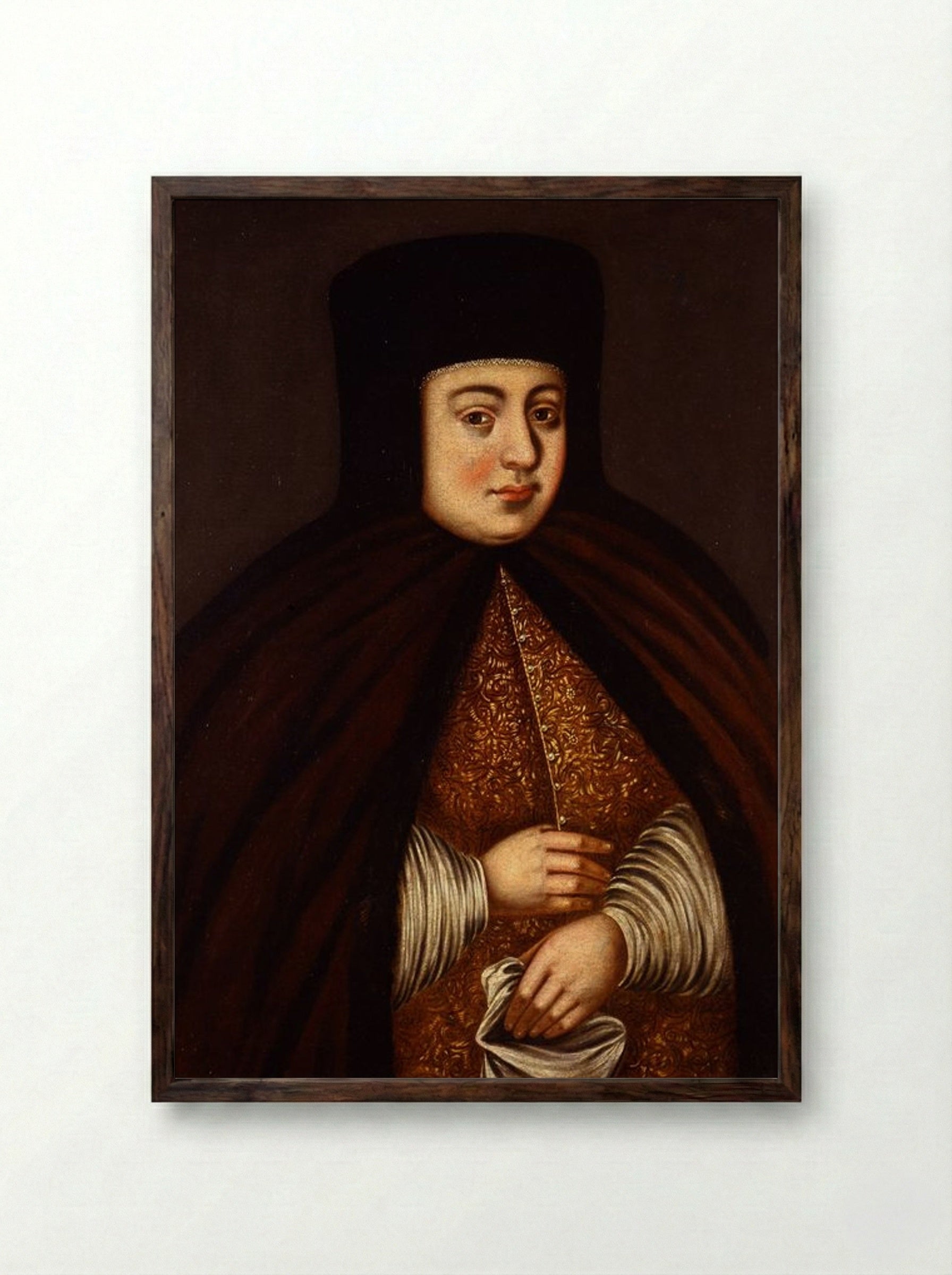 Portrait of Tsaritsa Natalya Kirillovna Naryshkina - Fine Art Print - Framed Print Dark Wood