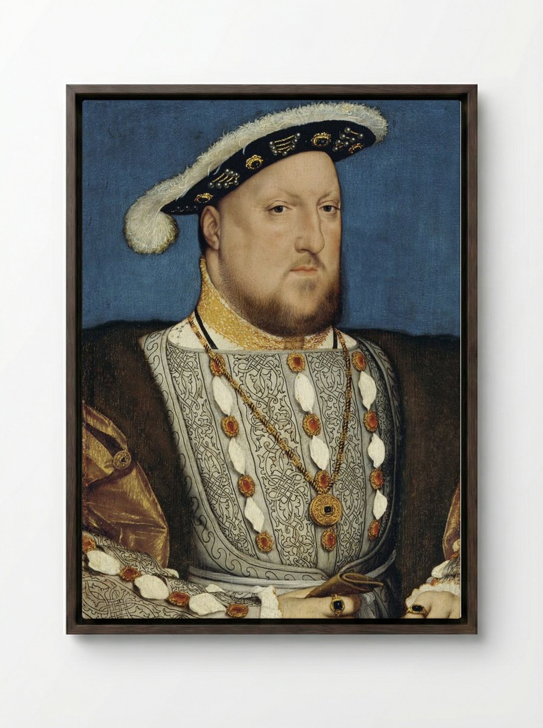 Portrait of Henry VIII of England - Hans Holbein the Younger - Framed Canvas Dark Wood