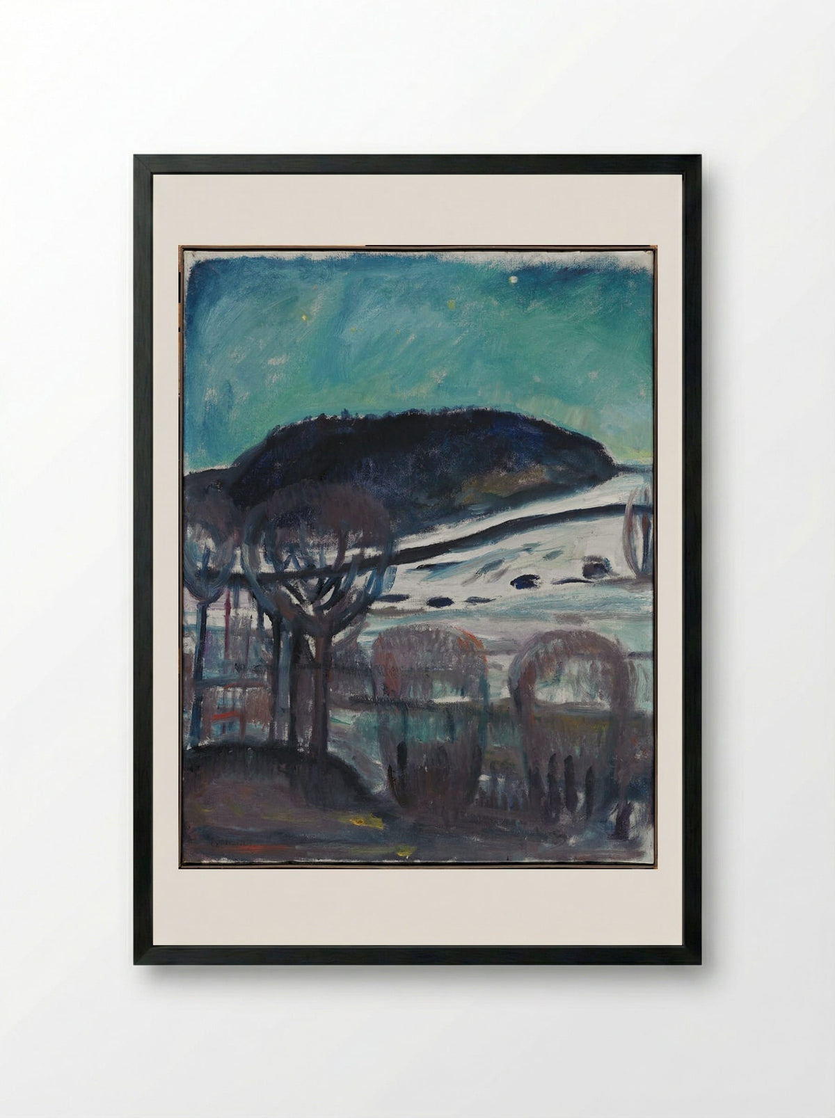 Winter Landscape by Moonlight - Edvard Munch - Framed Print Black