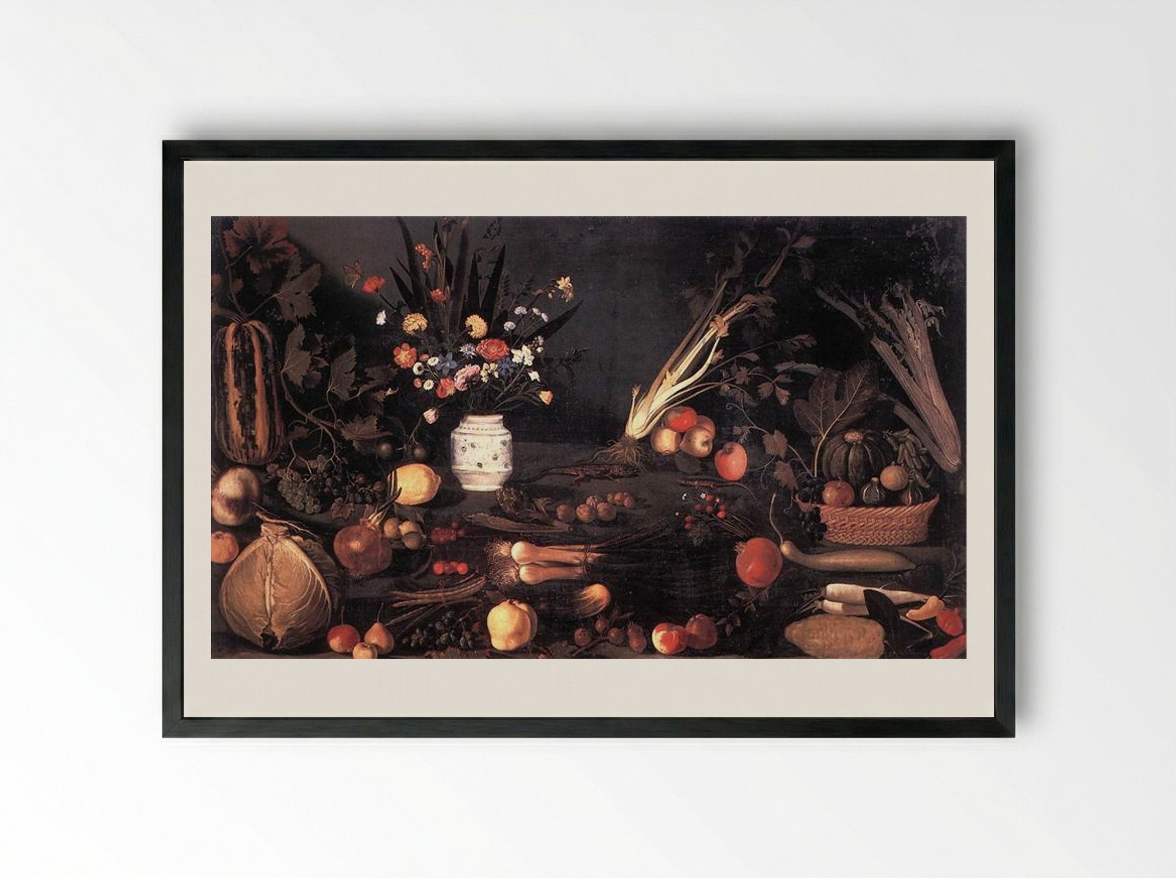 Still Life with Flowers and Fruit - Michelangelo Merisi da Caravaggio - Framed Print Black