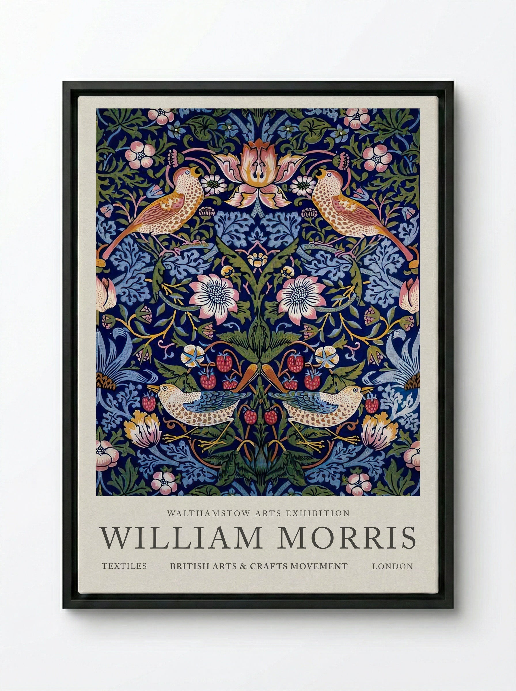Strawberry Thief - William Morris - Framed Canvas Black