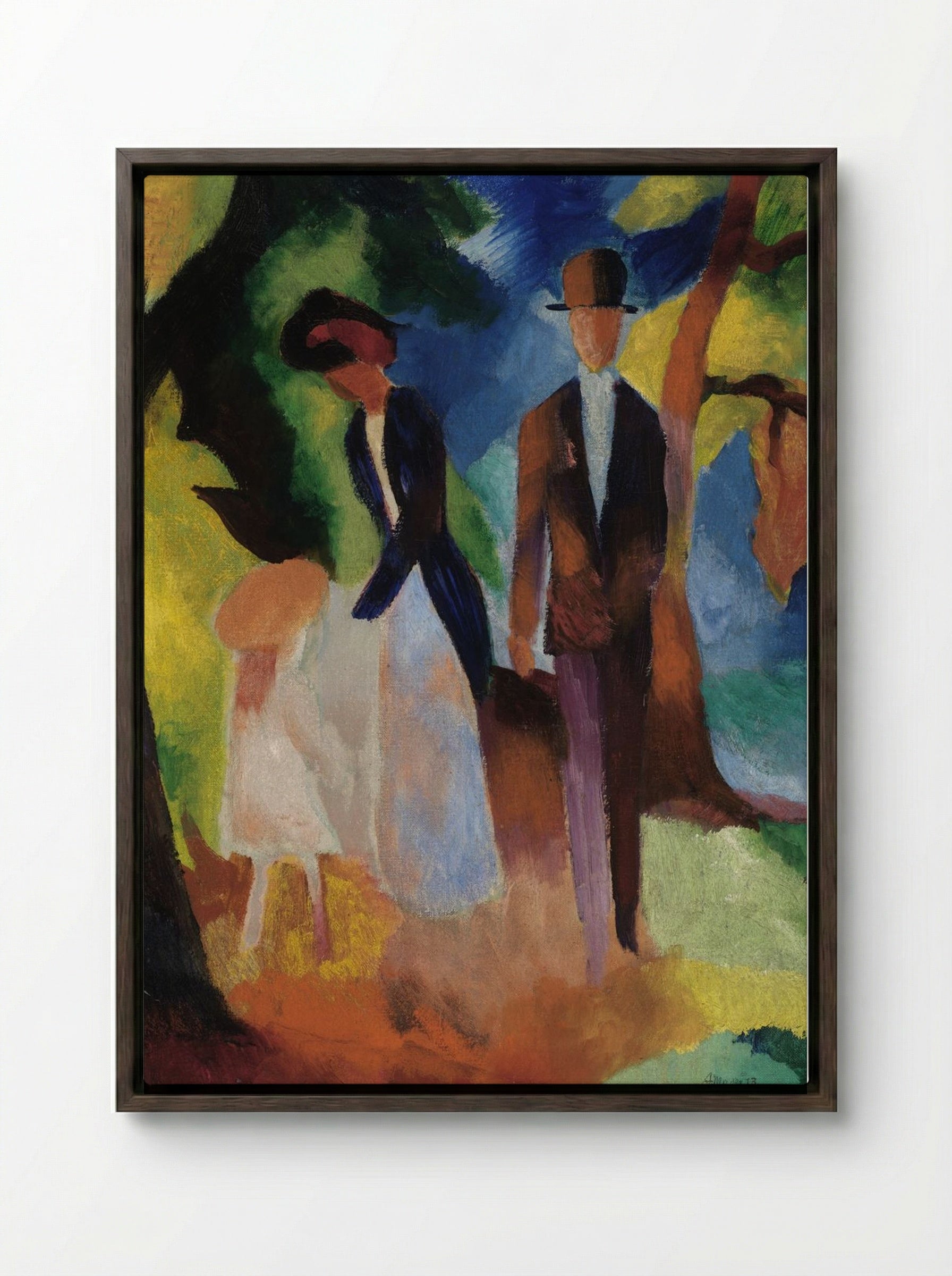 People by a Blue Lake - August Macke - Framed Canvas Dark Wood