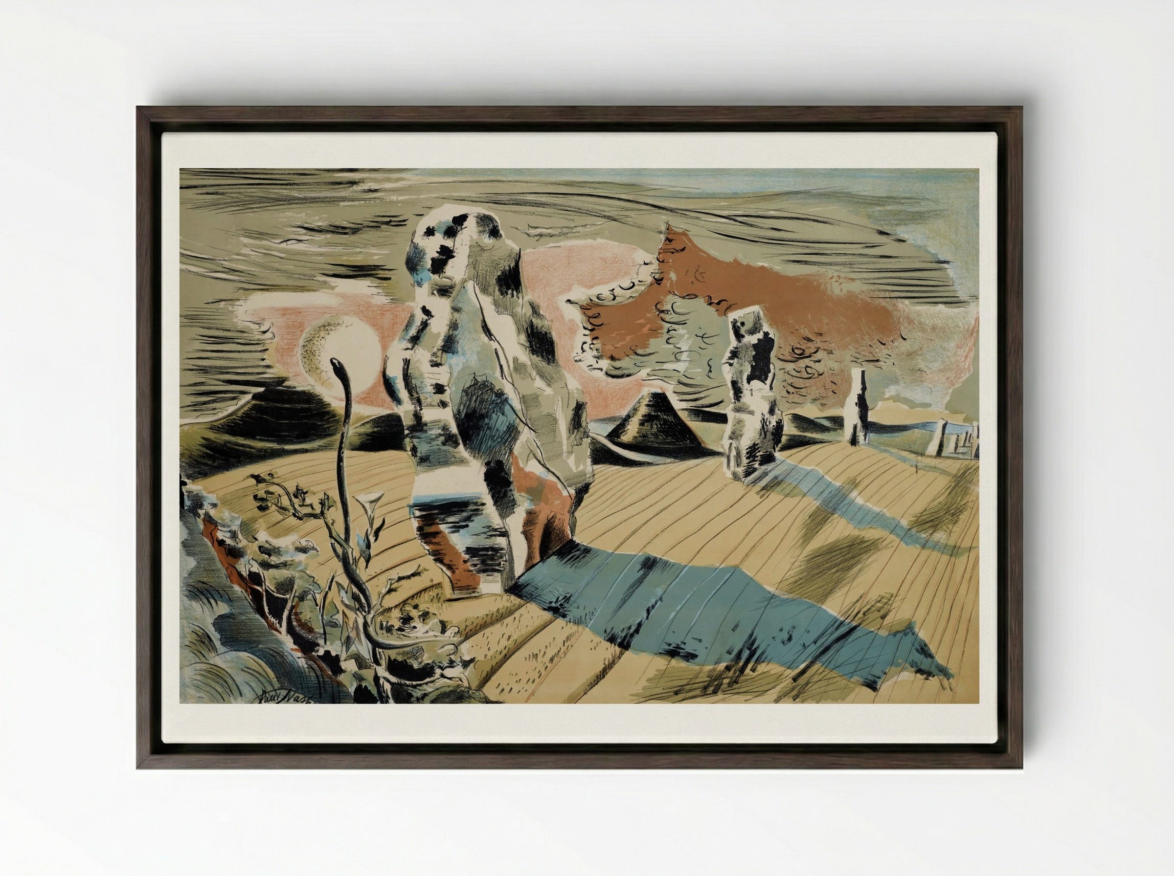 Avebury - Paul Nash - Framed Canvas Dark Wood