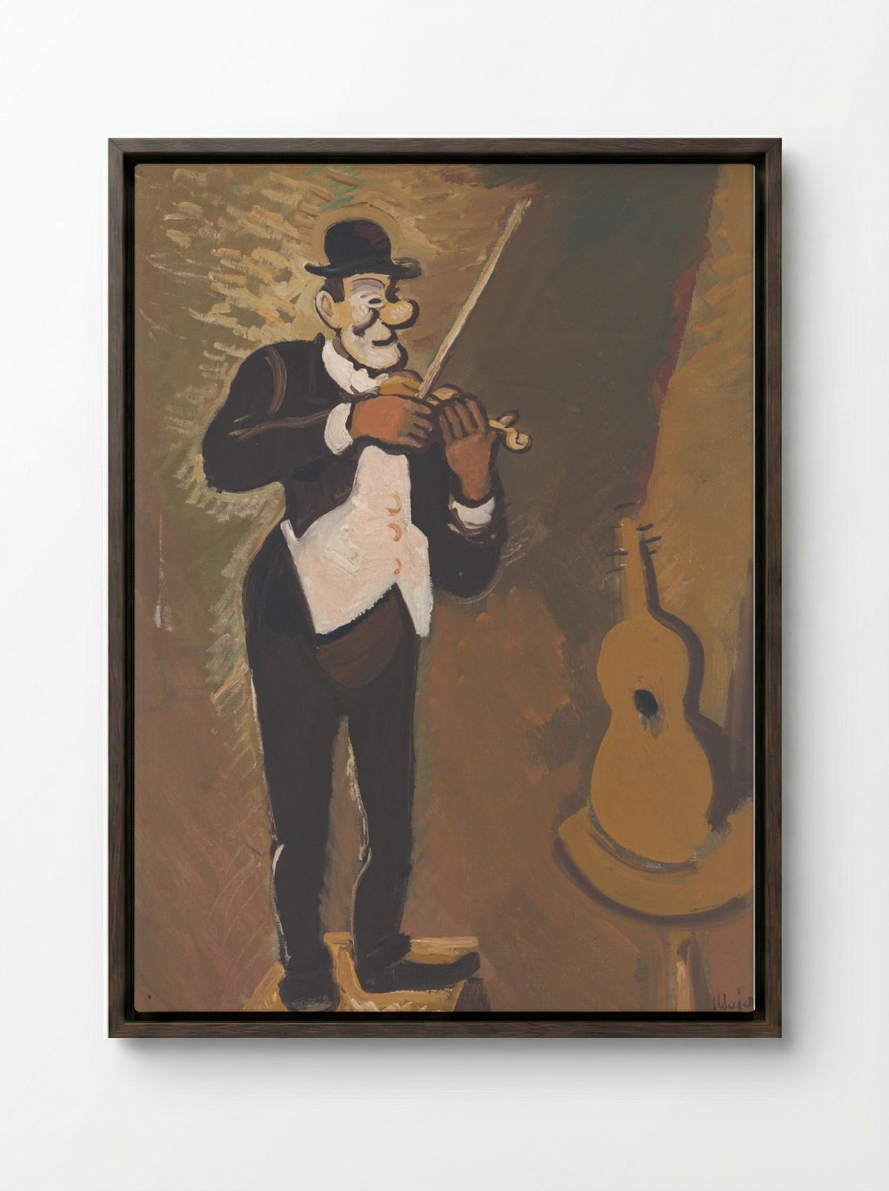 Clown Playing the Violin - Cyprián Majerník - Framed Canvas Dark Wood