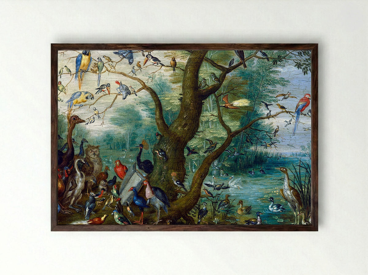 Concert of Birds - Jan van Kessel the Elder - Framed Print Dark Wood