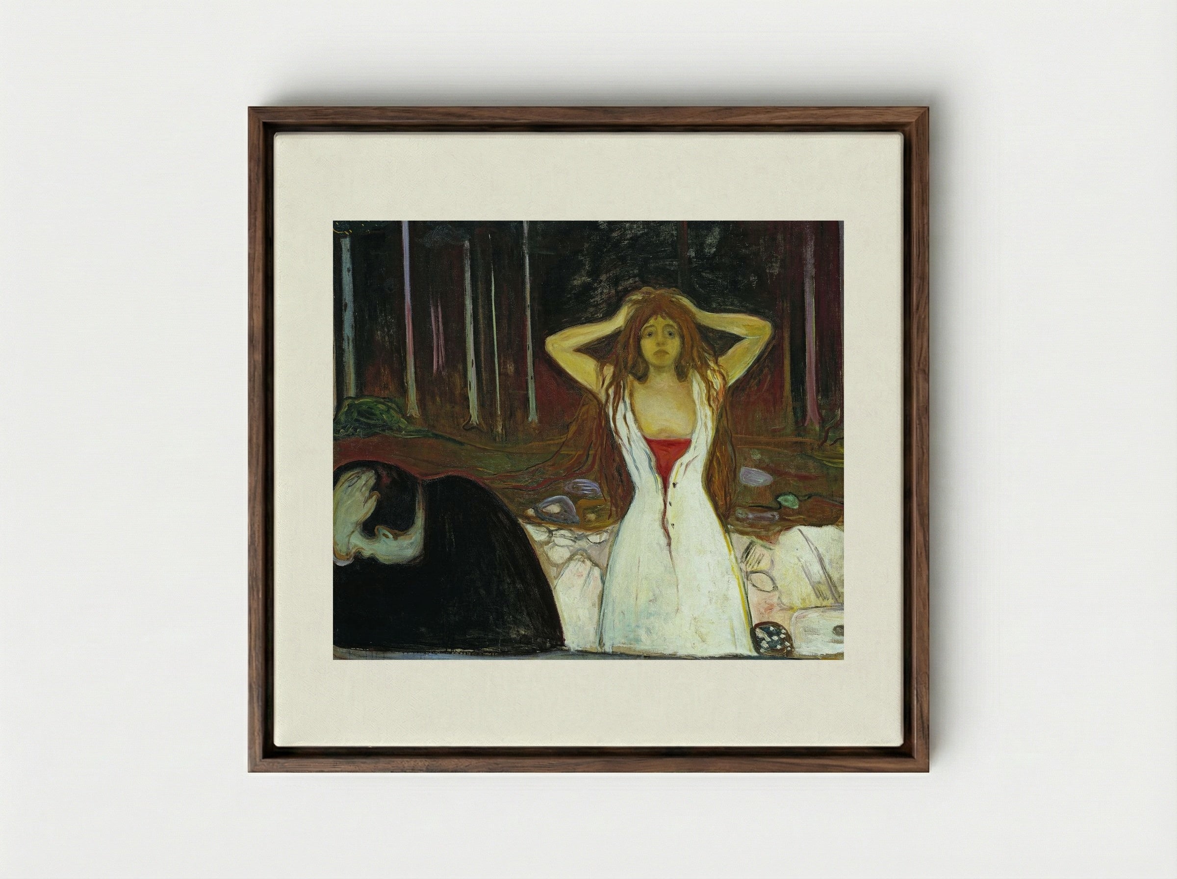 Ashes - Edvard Munch - Framed Canvas Dark Wood
