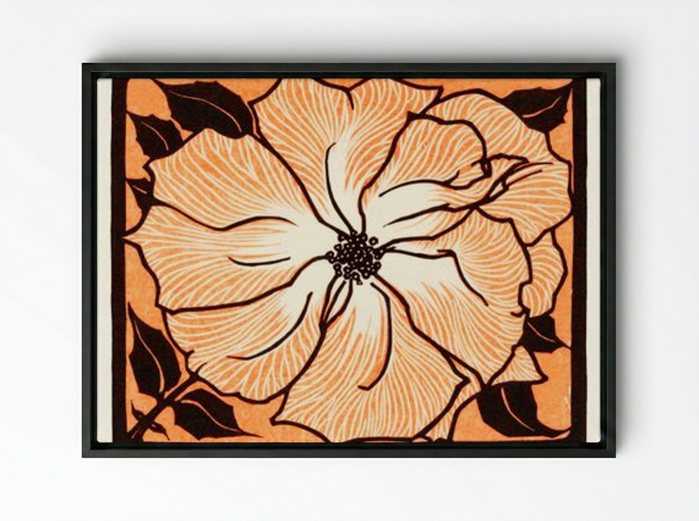 June (Floral Woodcut) - Julie de Graag - Framed Canvas Black