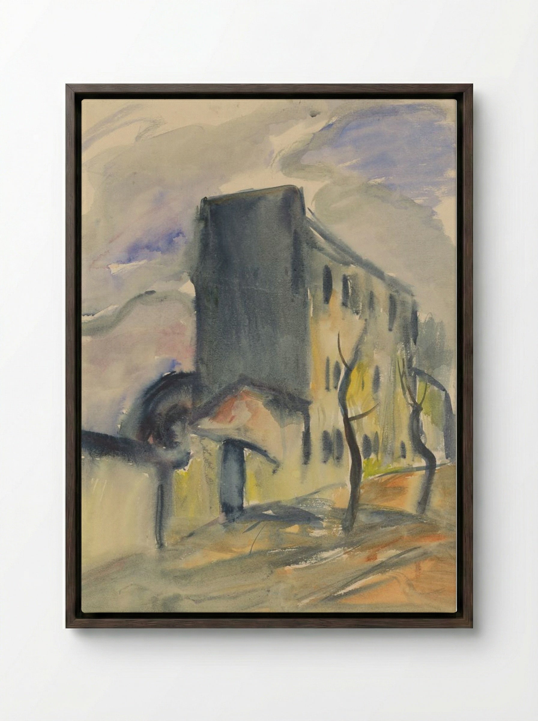 Lonely Blue House - Zolo Palugyay - Framed Canvas Dark Wood