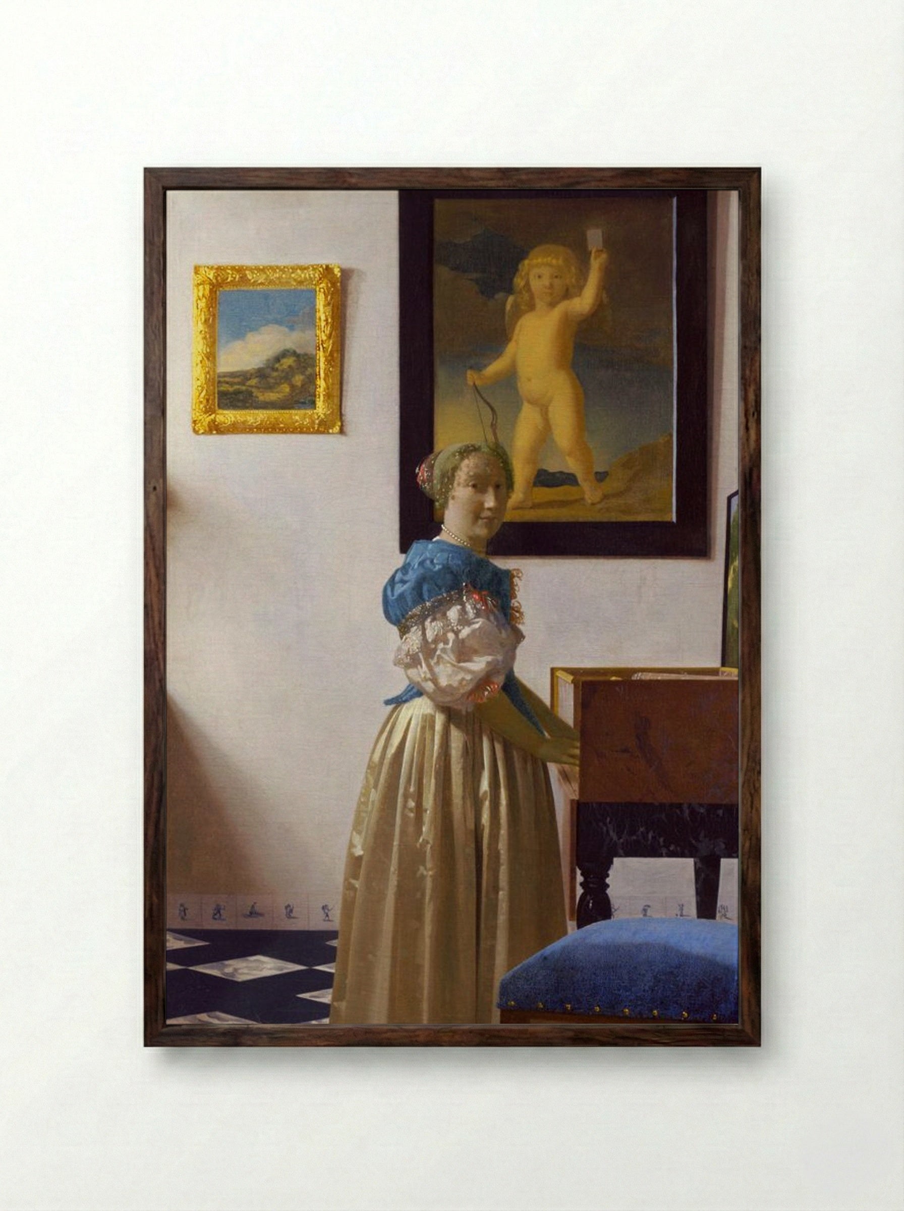 Lady Standing at a Virginal - Johannes Vermeer - Framed Print Dark Wood