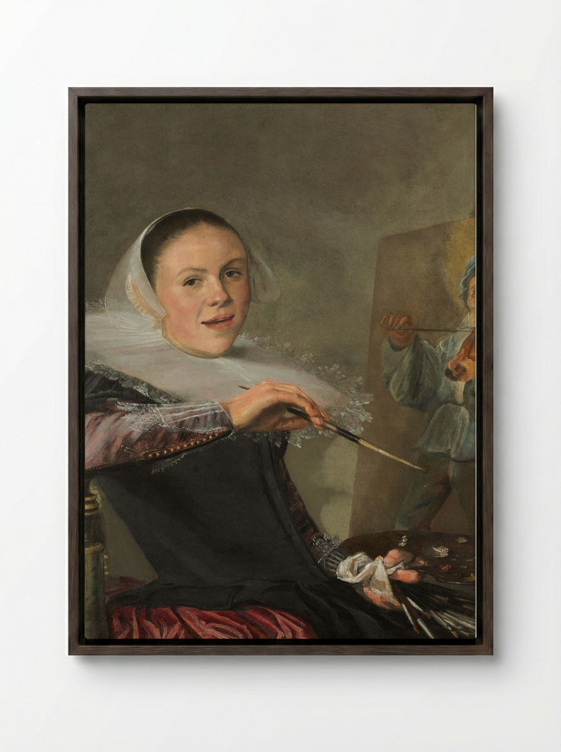 Self-Portrait - Judith Leyster - Framed Canvas Dark Wood
