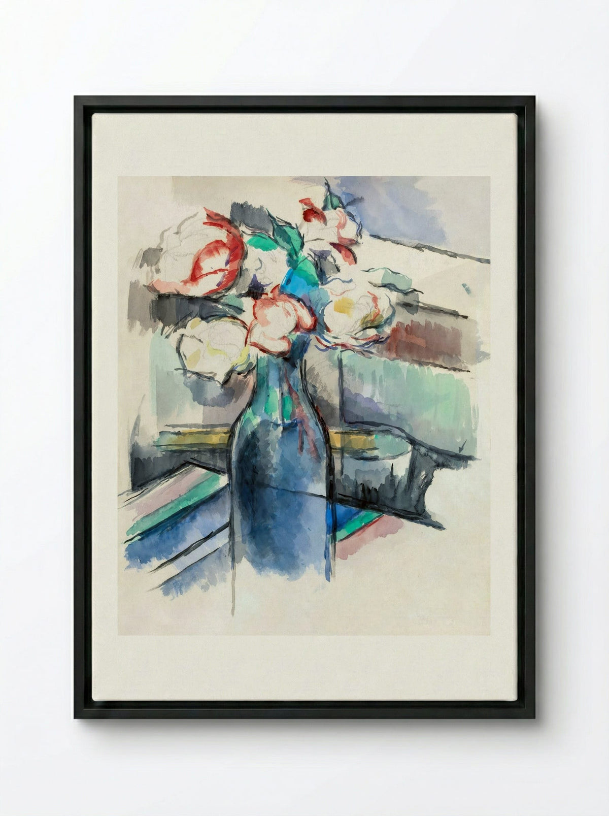 Roses in a Bottle - Paul Cézanne - Framed Canvas Black