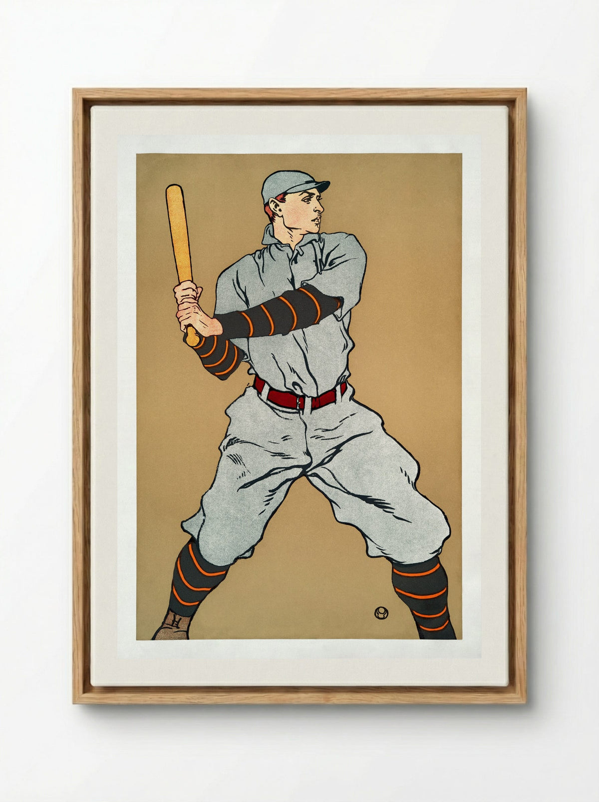 Baseball Player Holding a Bat - Edward Penfield - Framed Canvas Wood
