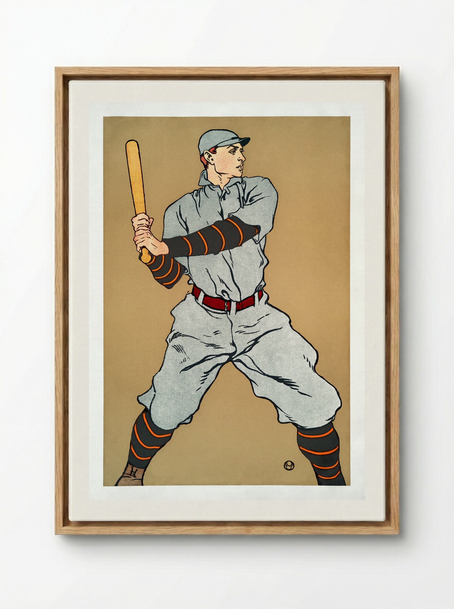 Baseball Player Holding a Bat - Edward Penfield - Framed Canvas Wood