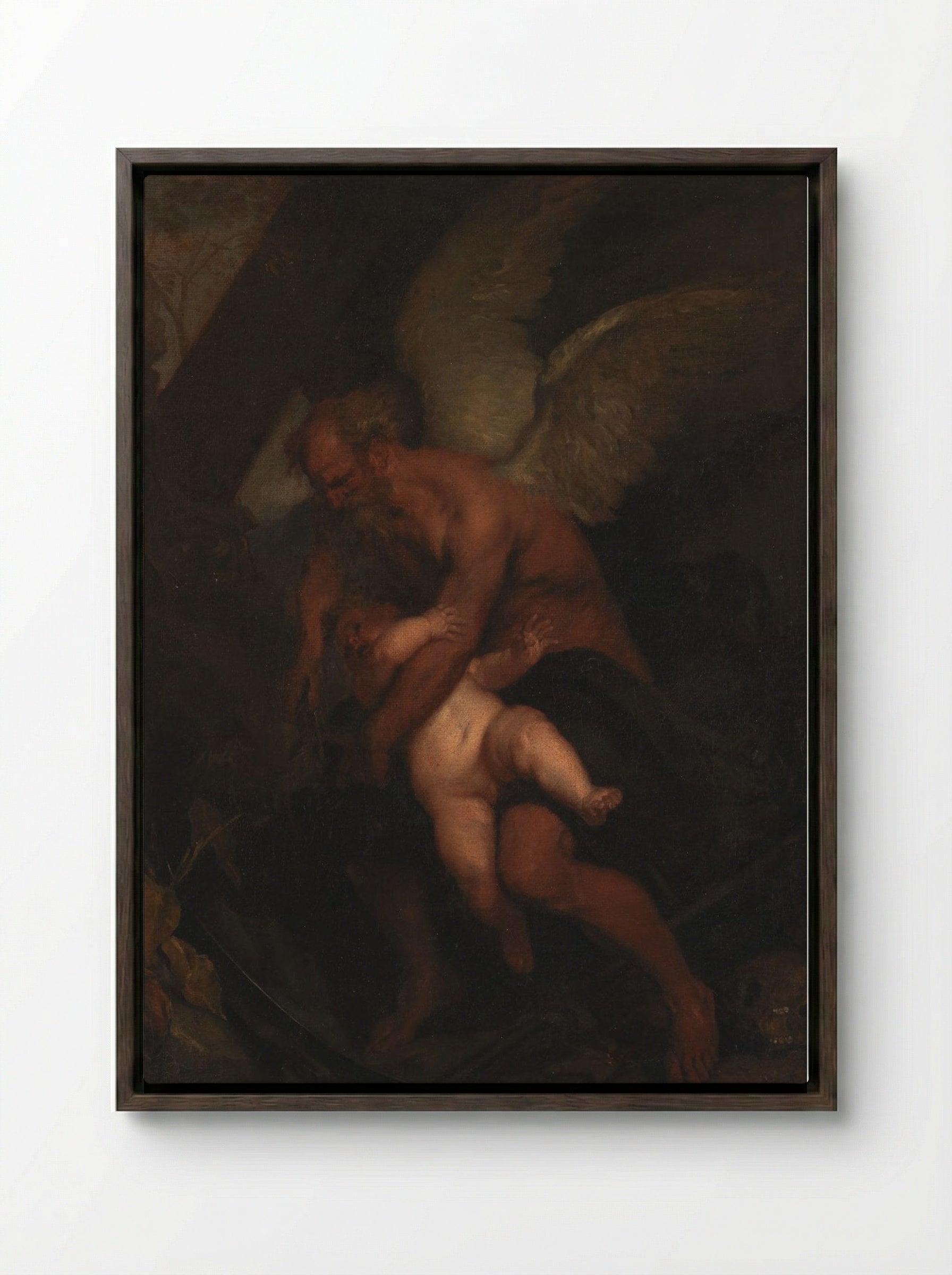 The Time that Clips Cupid's Wings - Caspar Netscher - Framed Canvas Dark Wood