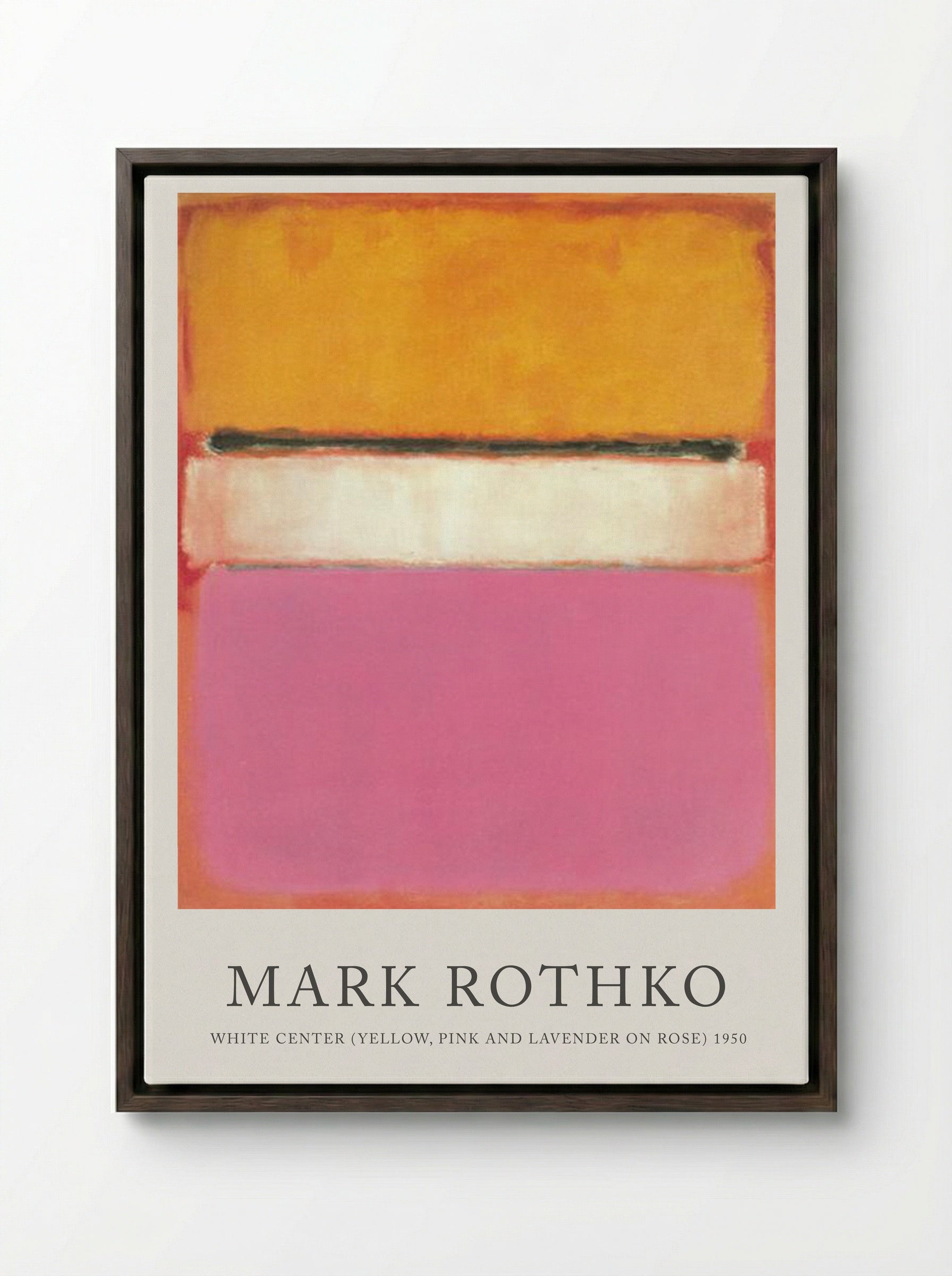 White Center (Yellow, Pink and Lavender on Rose) - Mark Rothko - Framed Canvas Dark Wood