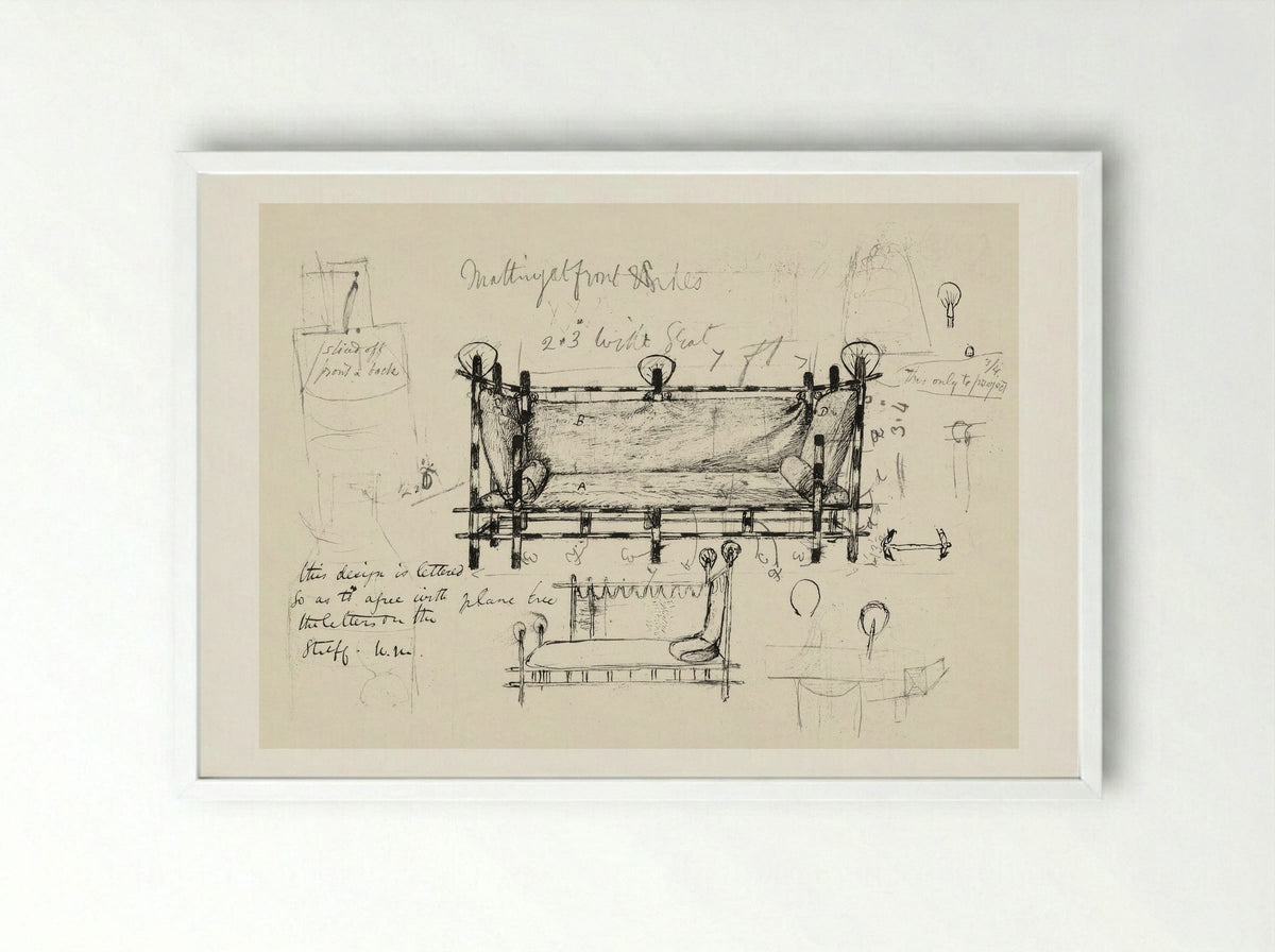 Two Designs for a Sofa - William Morris - Framed Print White