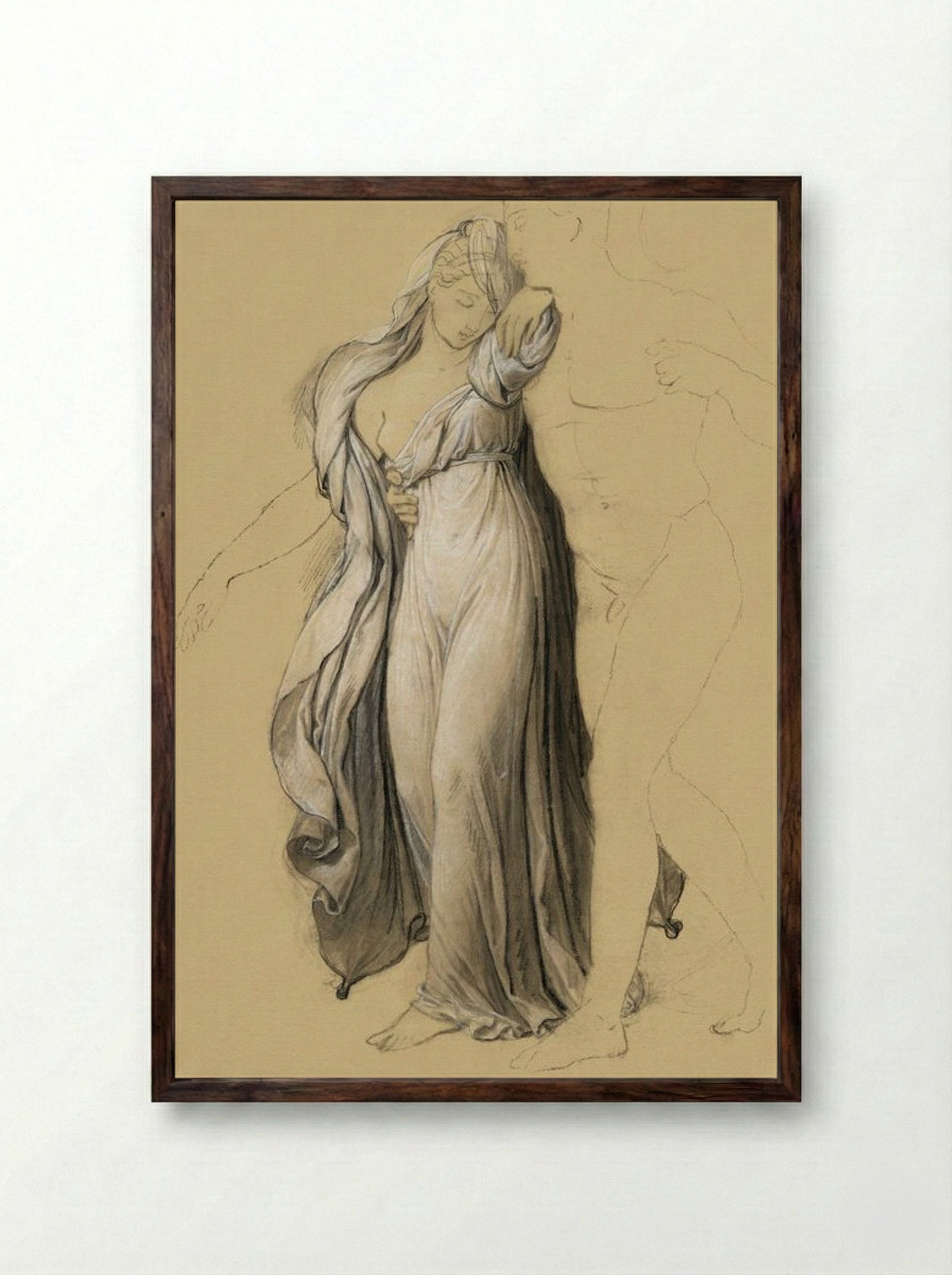 Drapery Study for Castor and Pollux Freeing Helen - Joseph-Ferdinand Lancrenon - Framed Print Dark Wood