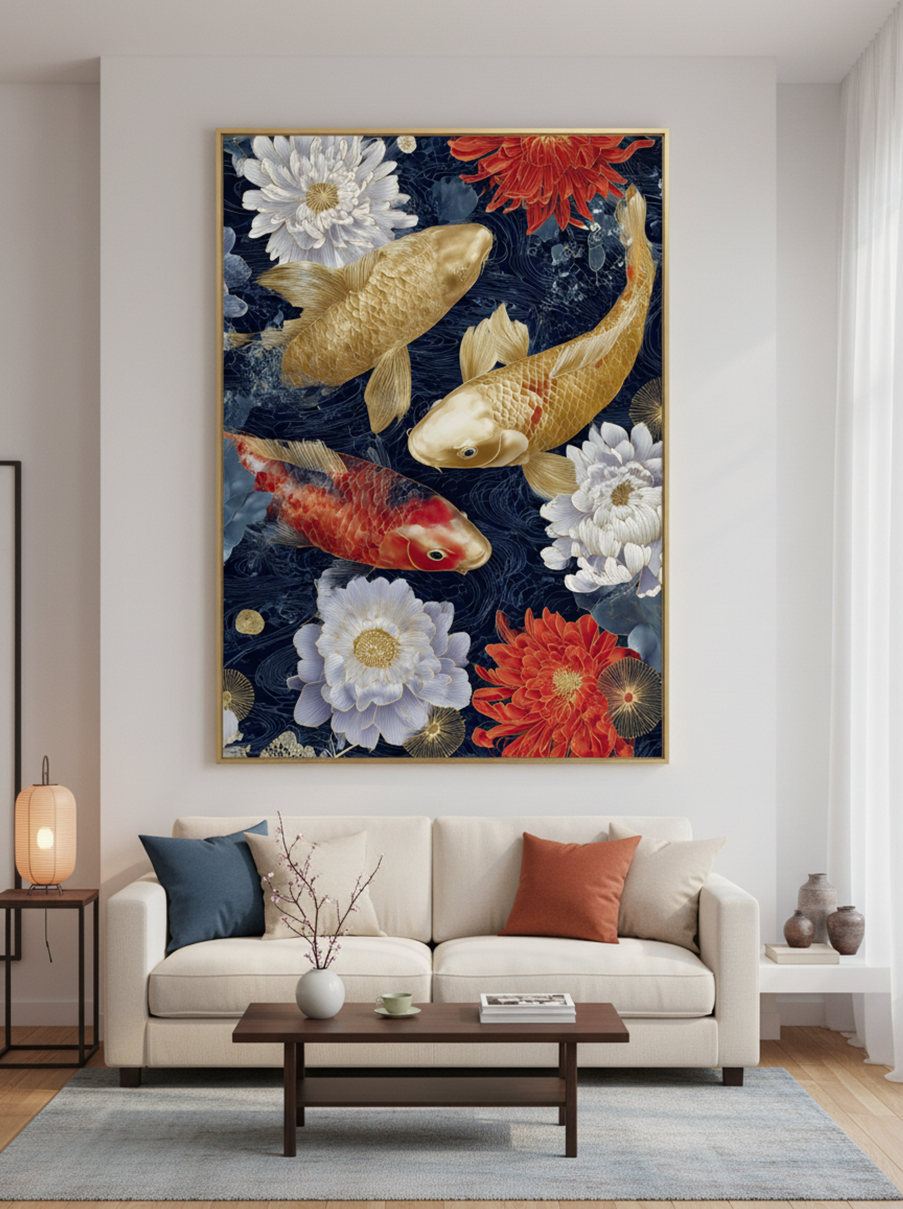 Golden Koi Reverie – Japanese Botanical Art Print - Lifestyle