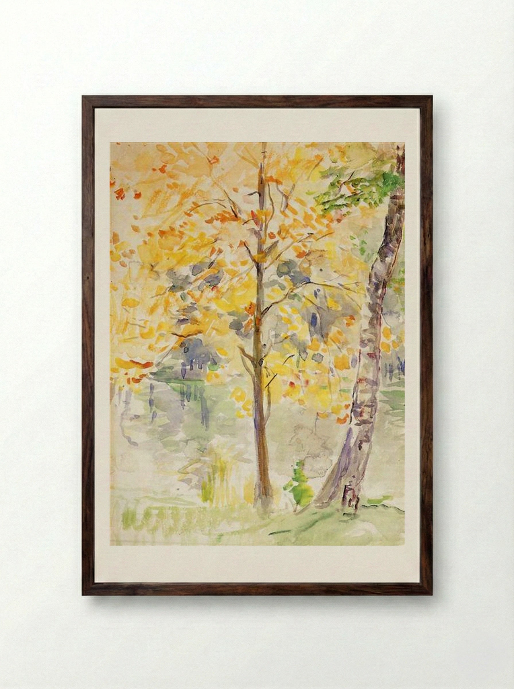 Fall Colors in the Bois de Boulogne - Berthe Morisot - Framed Print Dark Wood