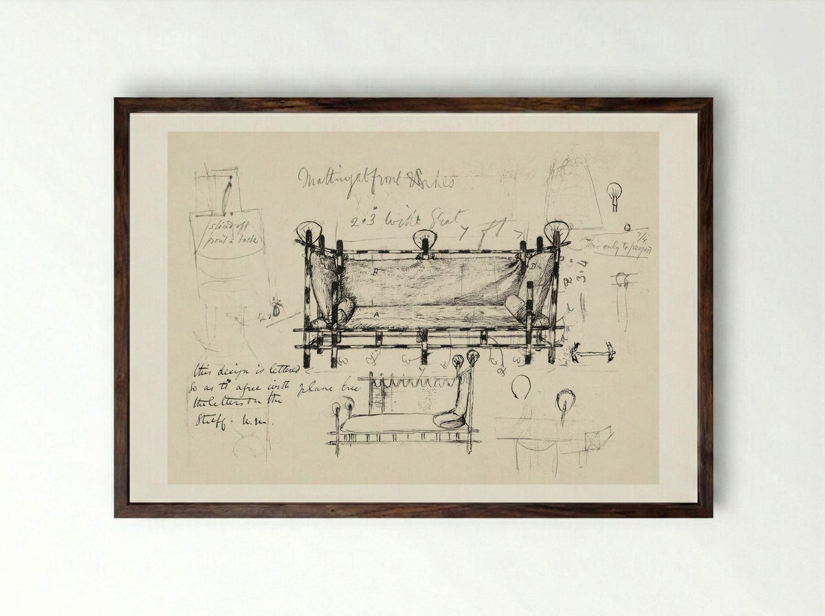 Two Designs for a Sofa - William Morris - Framed Print Dark Wood