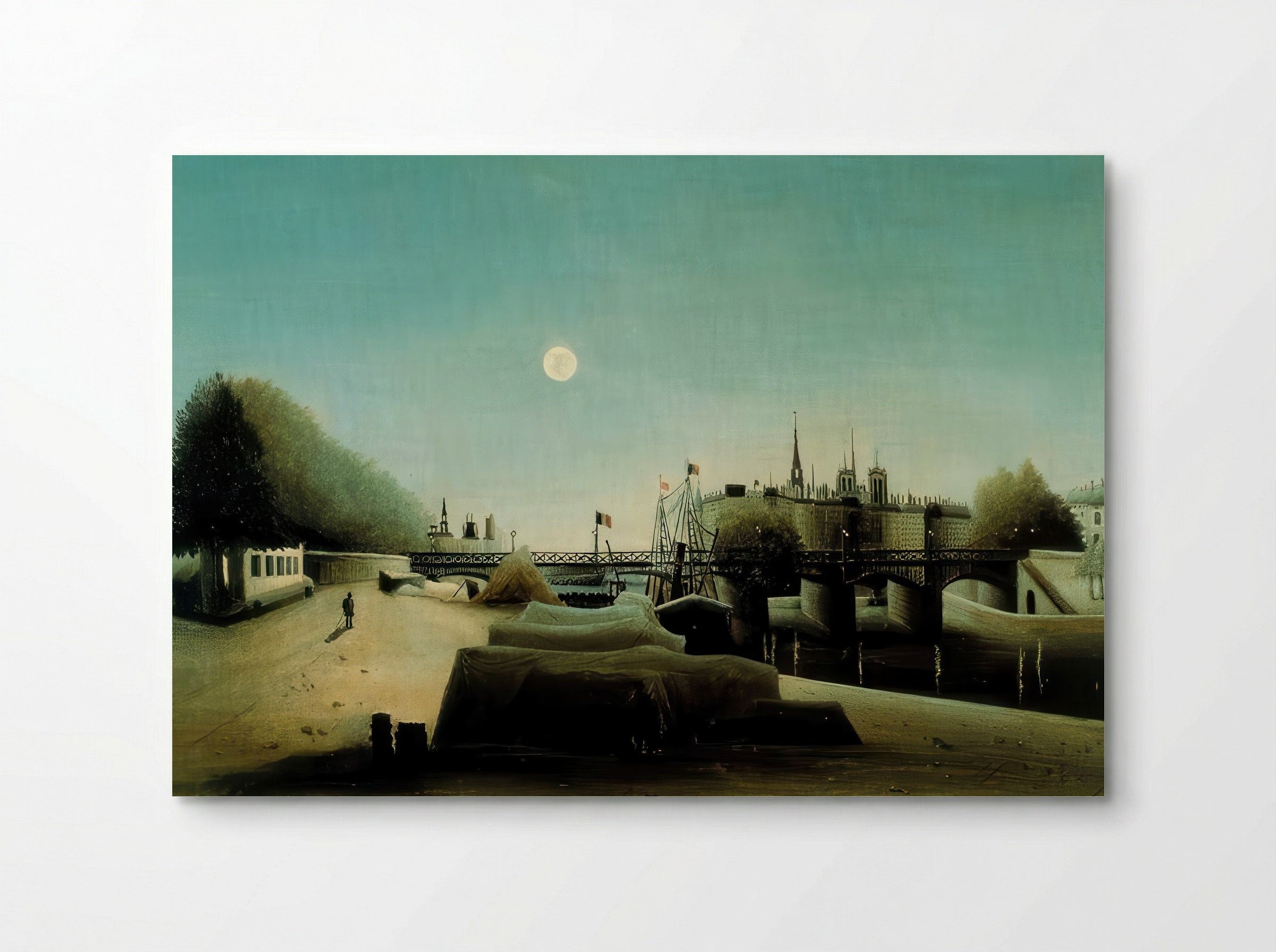 A View of the Île Saint Louis from Port Saint Nicolas at Evening by Henri Rousseau – Naïve Art Paris River Scene Print - Poster