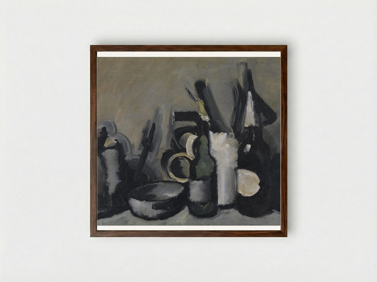 Arrangement with Bottle - Harald Giersing - Framed Print Dark Wood