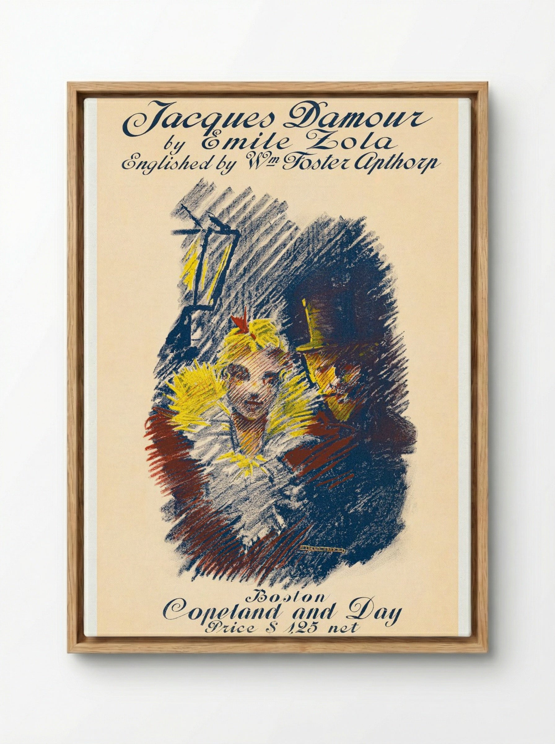 Jacques Damour by Emile Zola - Ethel Reed - Framed Canvas Wood