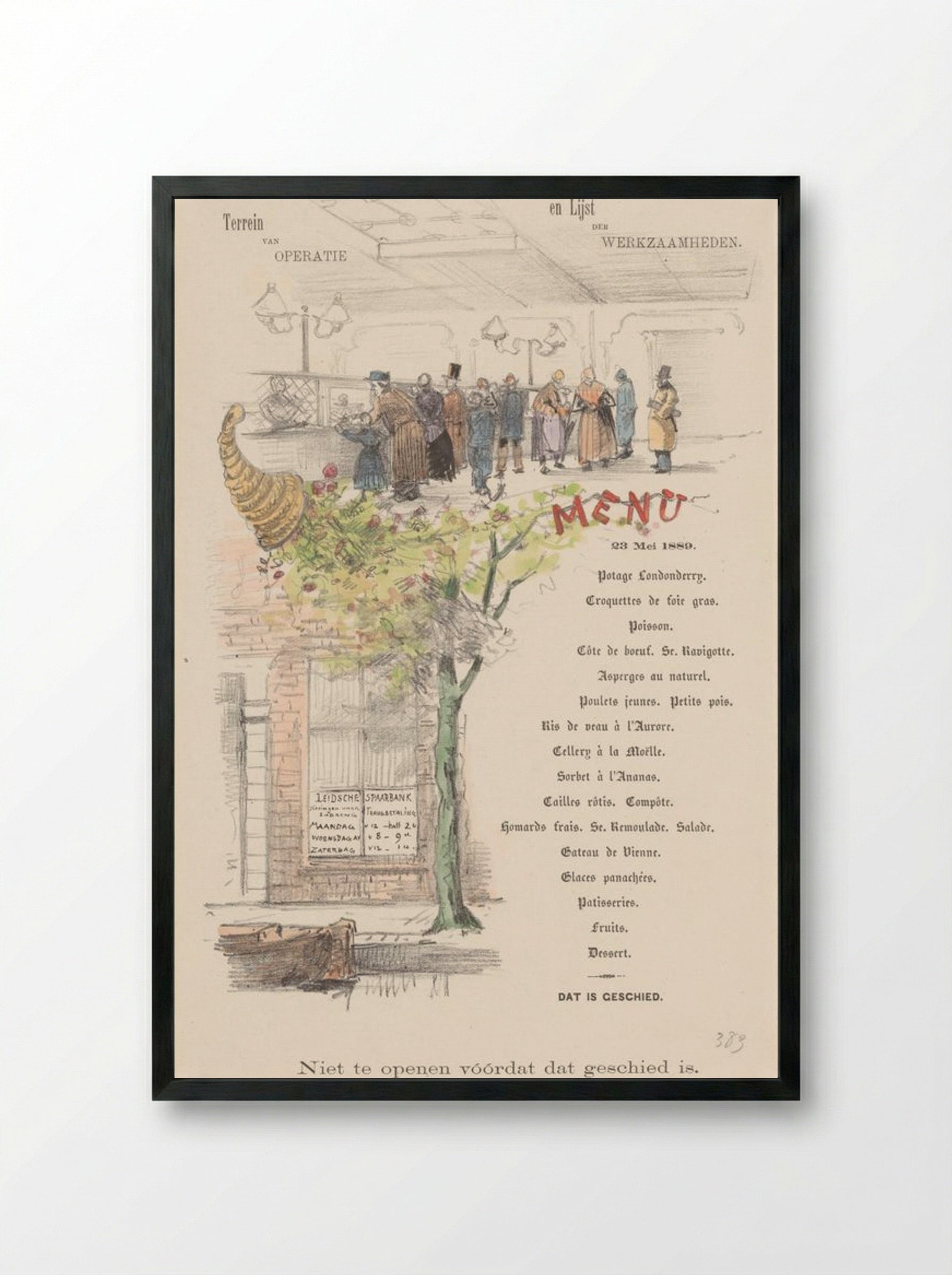 Menu for the Leidsche Spaarbank - Theo van Hoytema - Framed Print Black