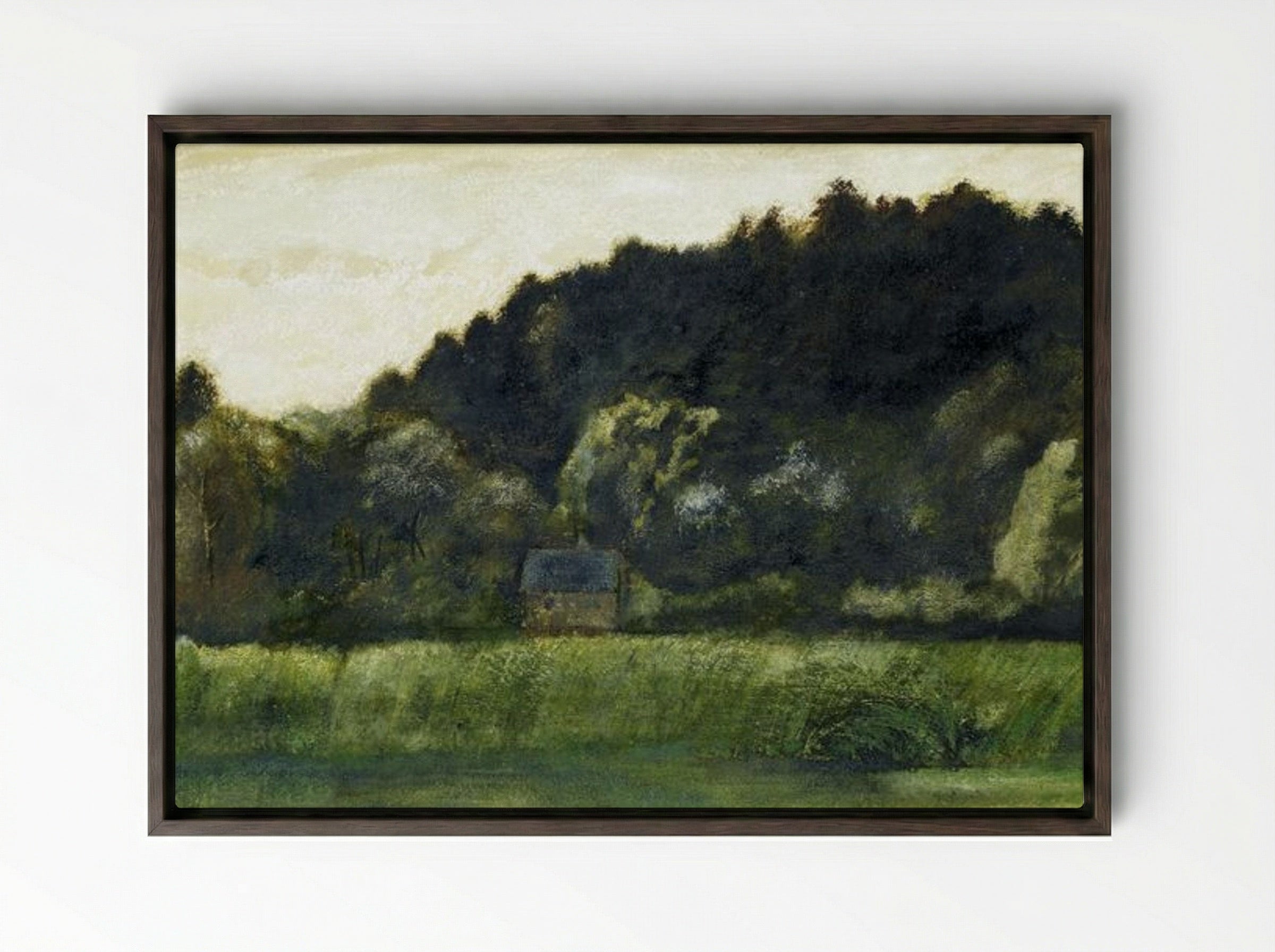 Landscape Study with Cottage - Edward Burne-Jones - Framed Canvas Dark Wood