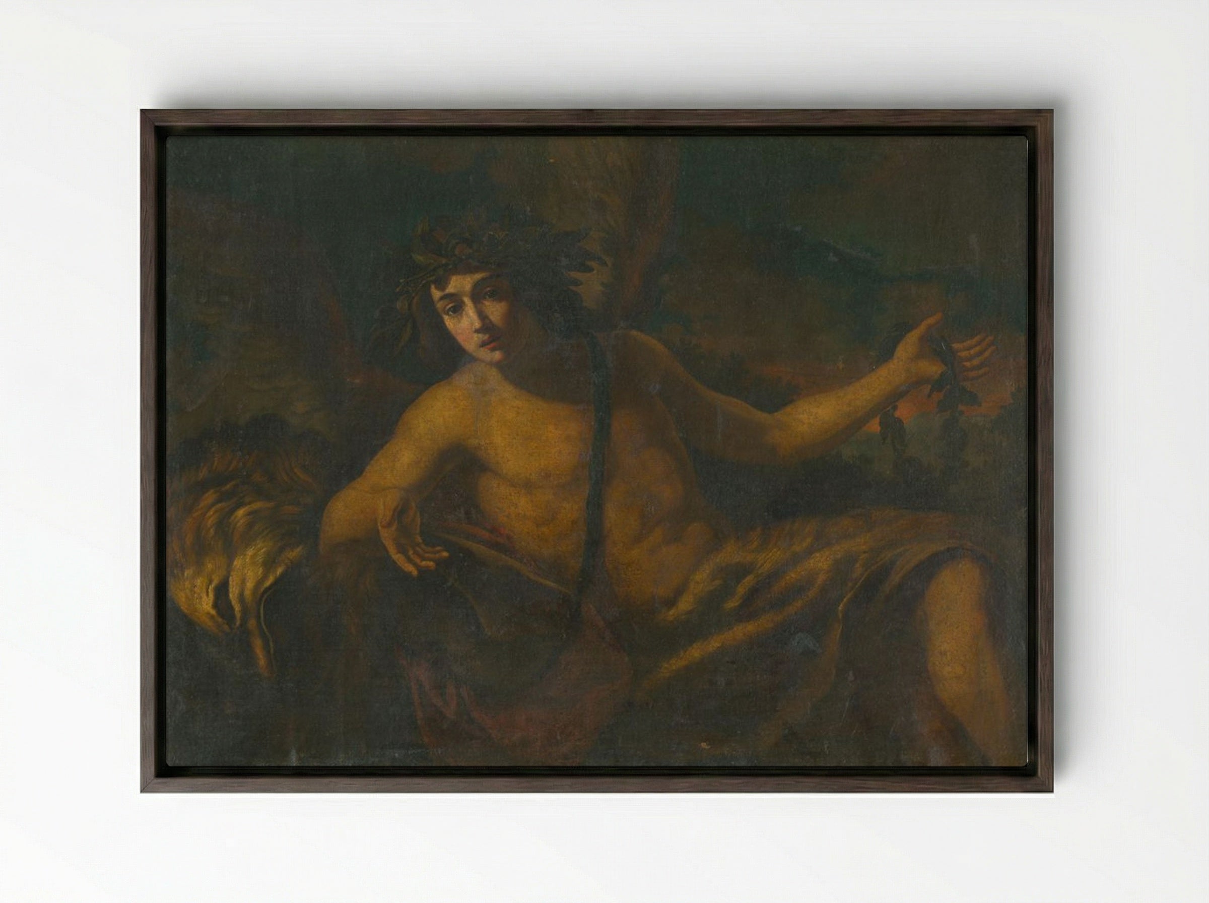 Reclining Bacchus - Fine Art Print - Framed Canvas Dark Wood