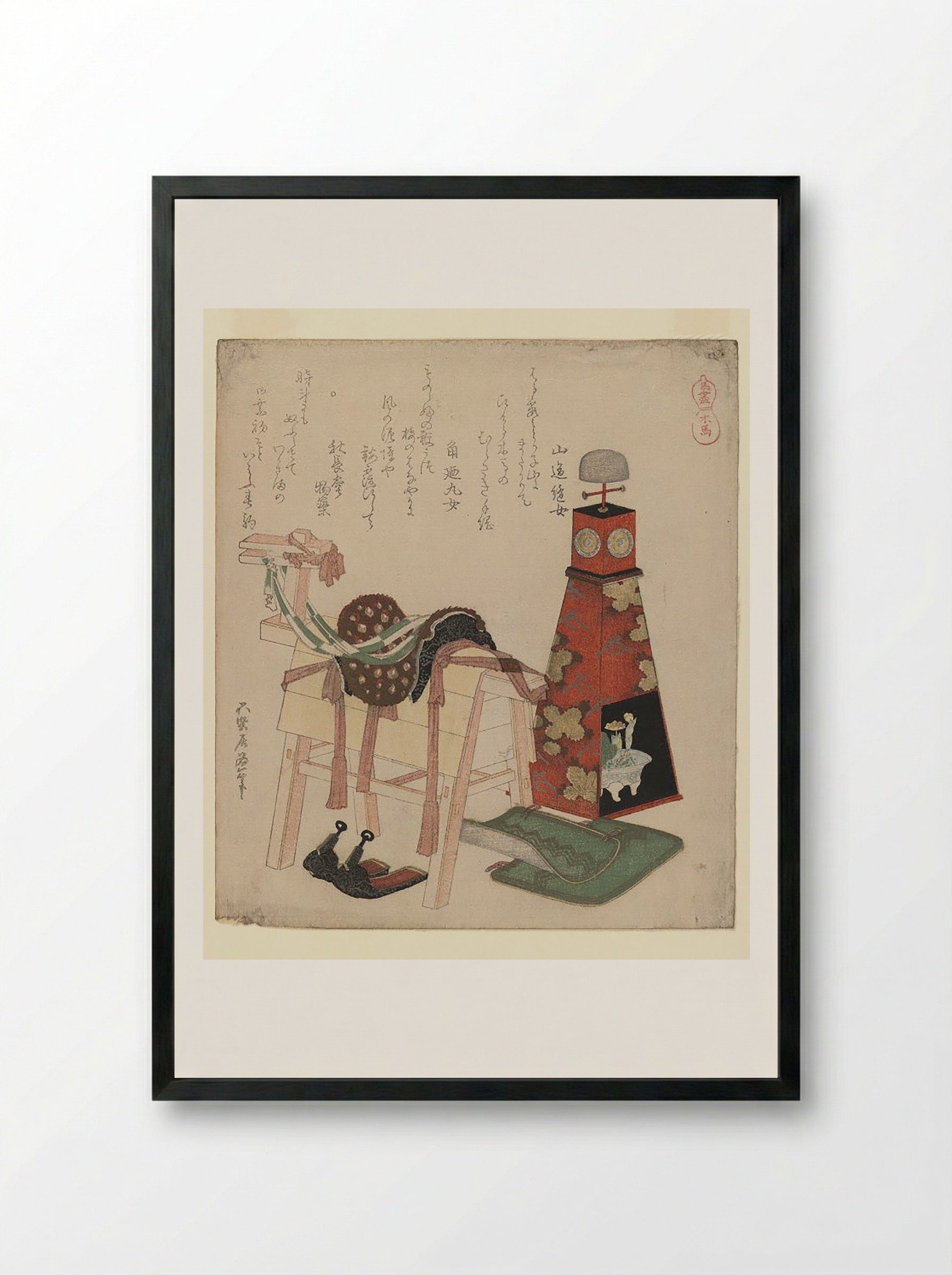 Wooden Horse and Andon Lamp - Fine Art Print - Framed Print Black