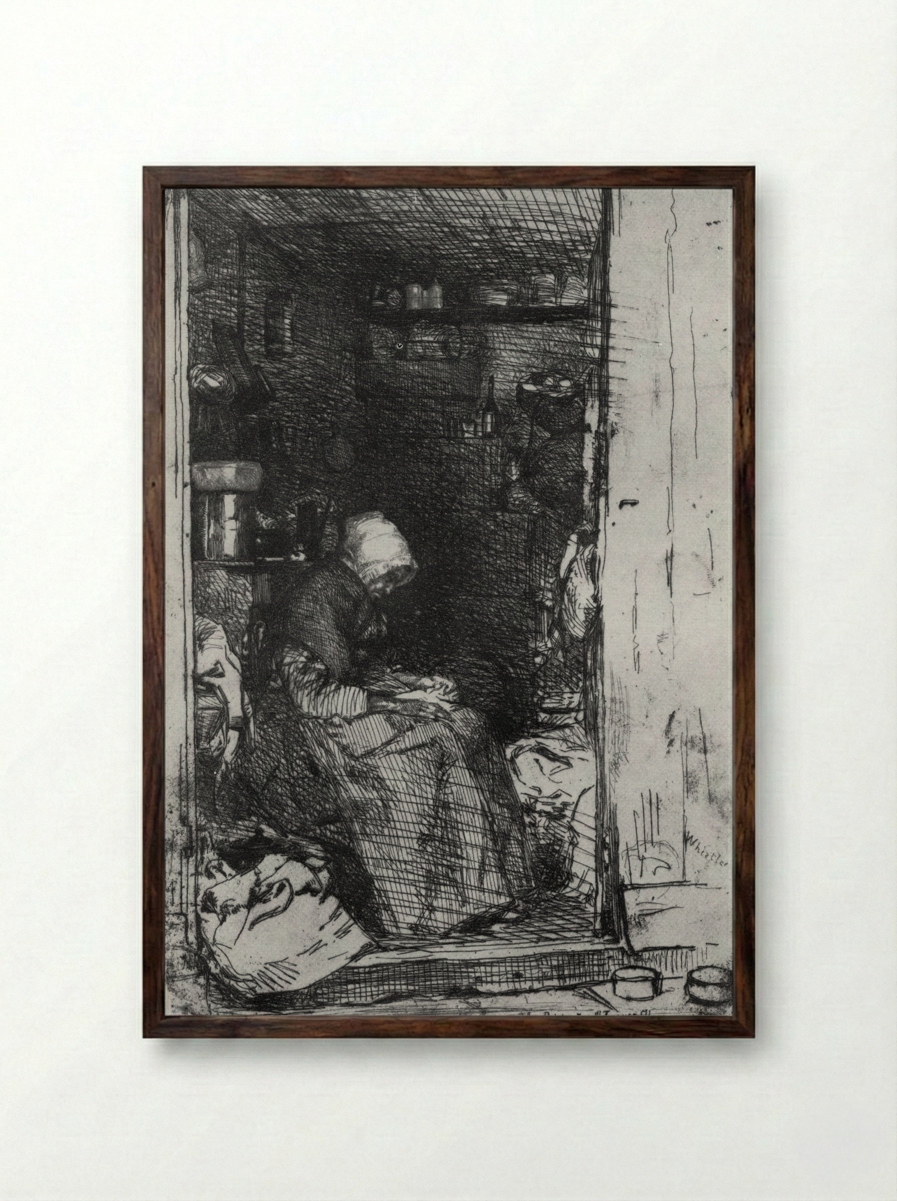 Old Woman with Rags - James McNeill Whistler - Framed Print Dark Wood