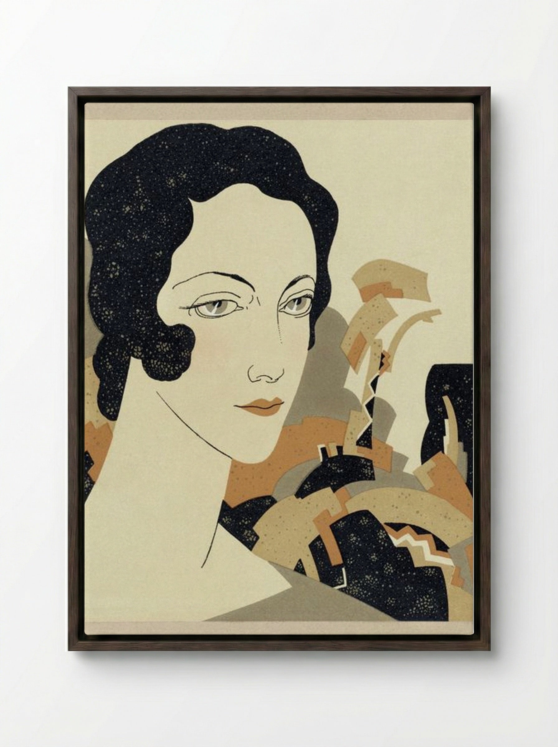 Woman's Head - Fine Art Print - Framed Canvas Dark Wood