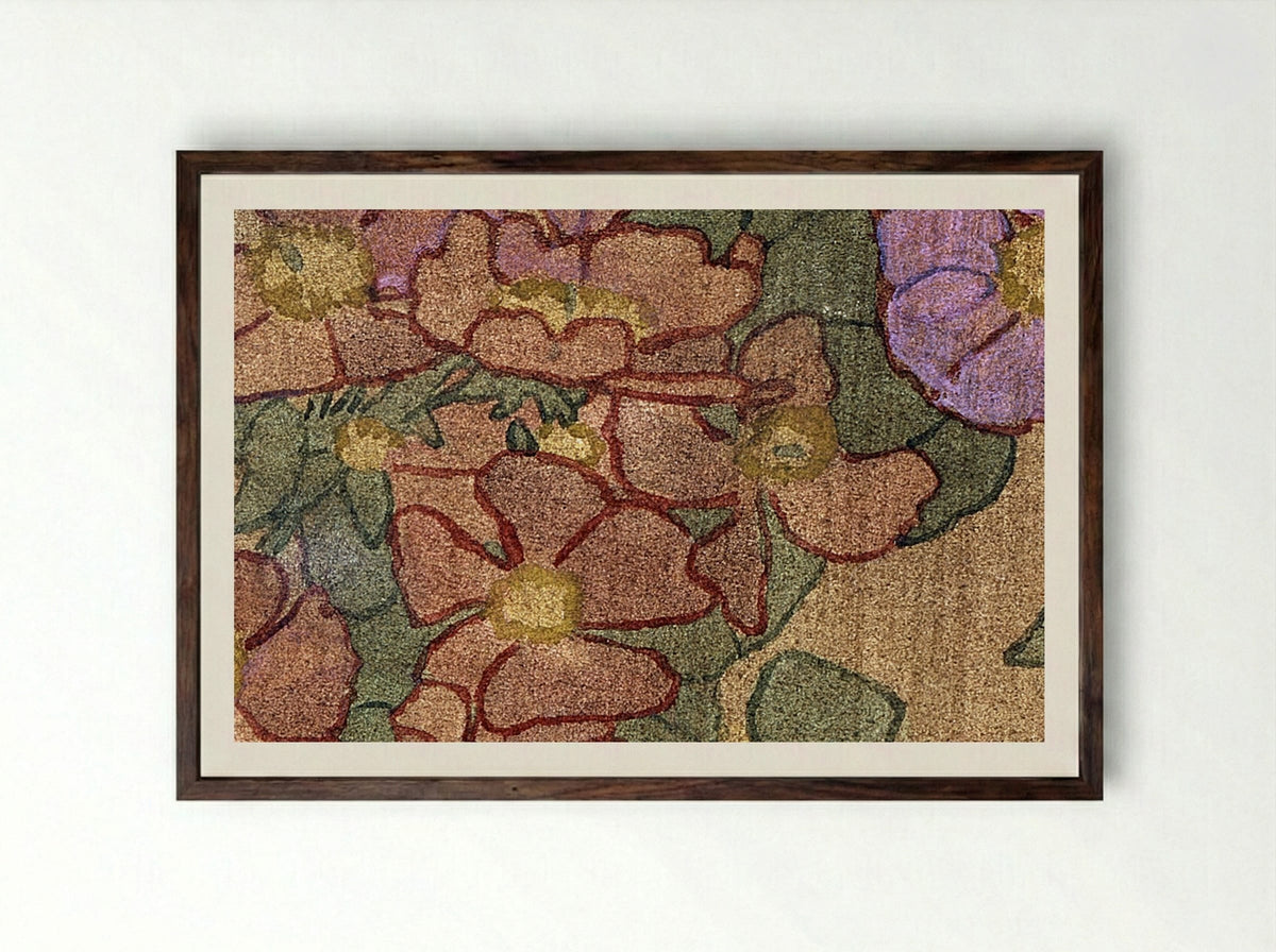 Pink Roses on Terracotta Color Ground (1915) - Hannah Borger Overbeck - Framed Print Dark Wood