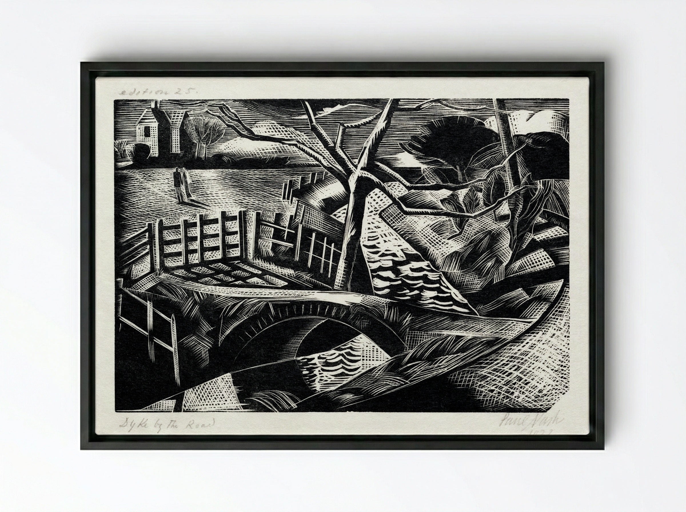 Dyke by the Road - Paul Nash - Framed Canvas Black