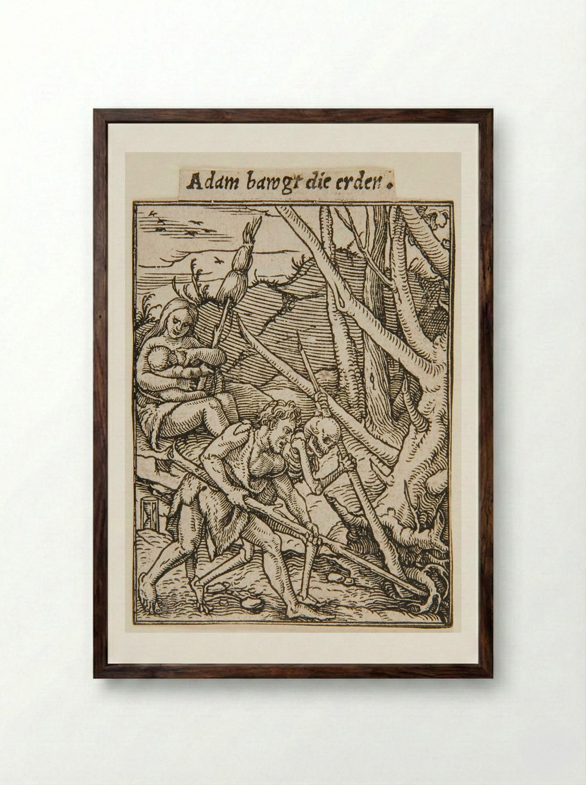 Adam Cultivating the Earth - Hans Holbein the Younger - Framed Print Dark Wood