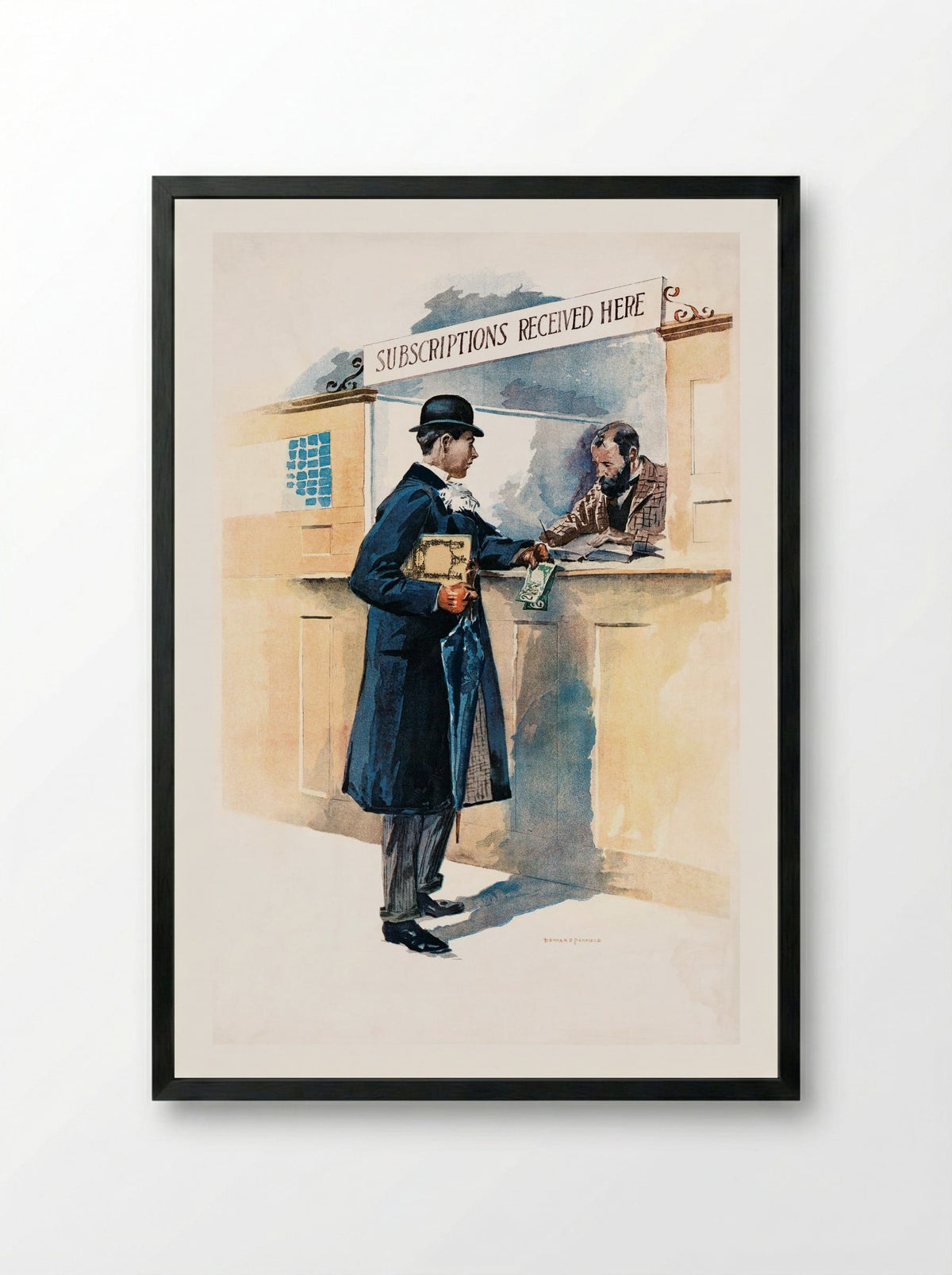 Man Getting Medicines - Edward Penfield - Framed Print Black