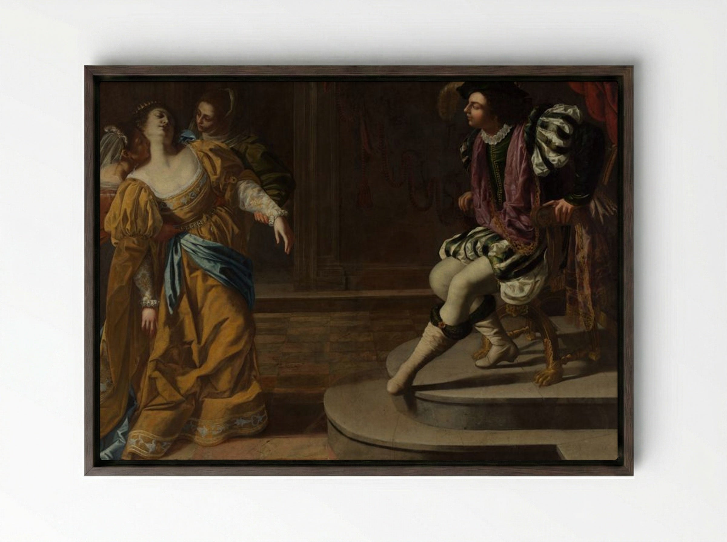 Esther before Ahasuerus - Artemisia Gentileschi - Framed Canvas Dark Wood