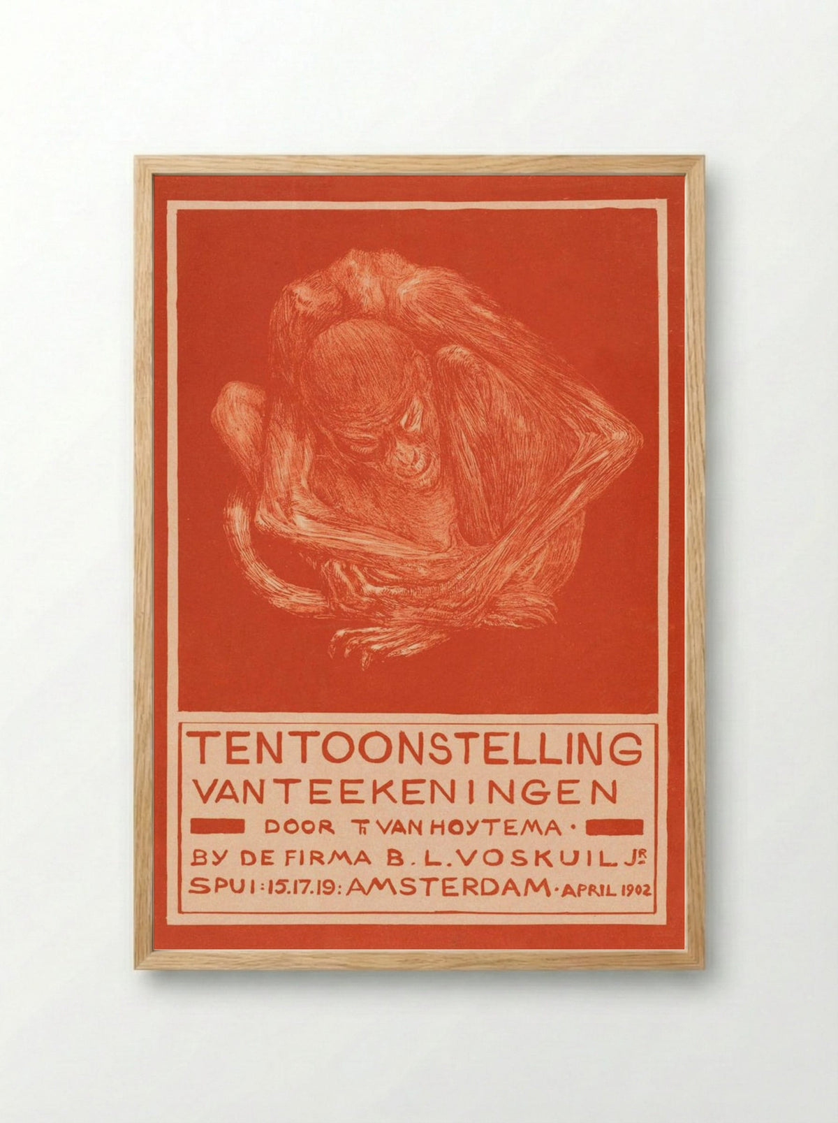 Reclamekaart met ineengedoken aap (Advertising Card with Crouching Ape) - Theo van Hoytema - Framed Print Wood